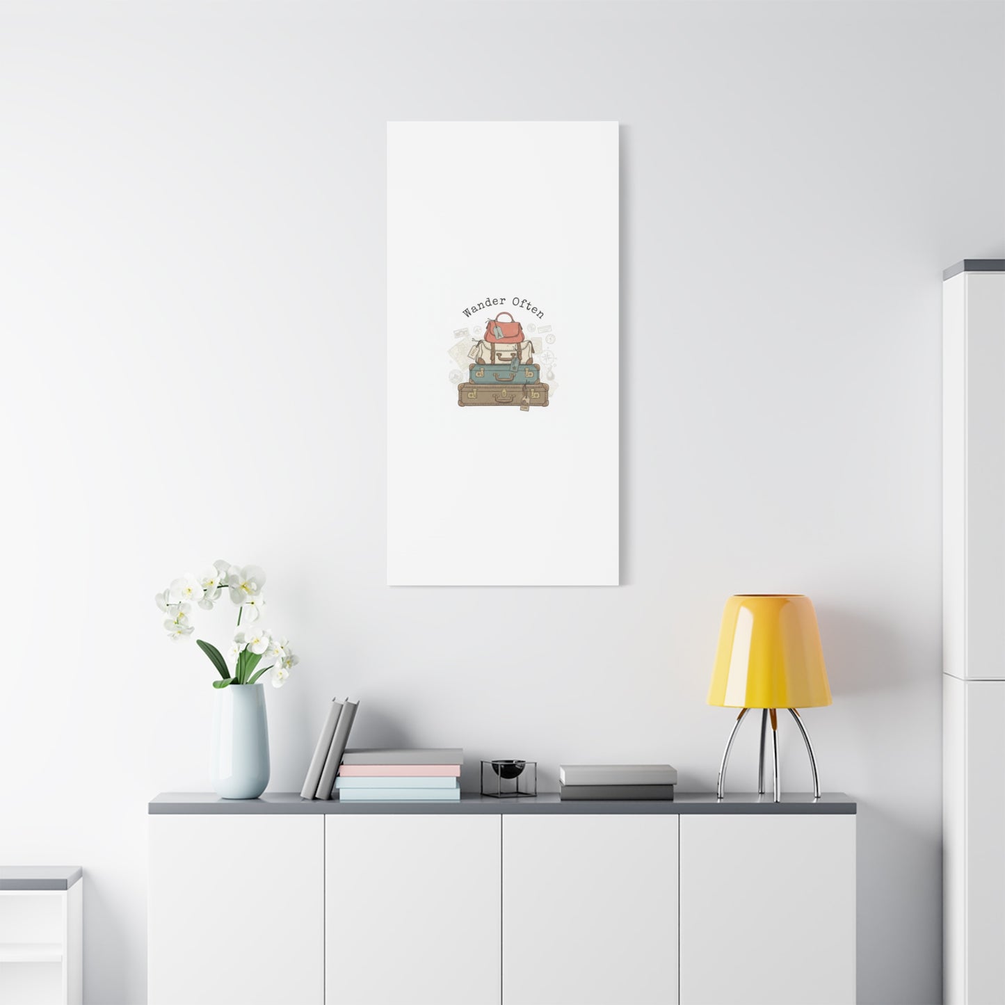 Wander Often Vintage Luggage Stack Canvas, travel stamps | passport stamp wanderlust