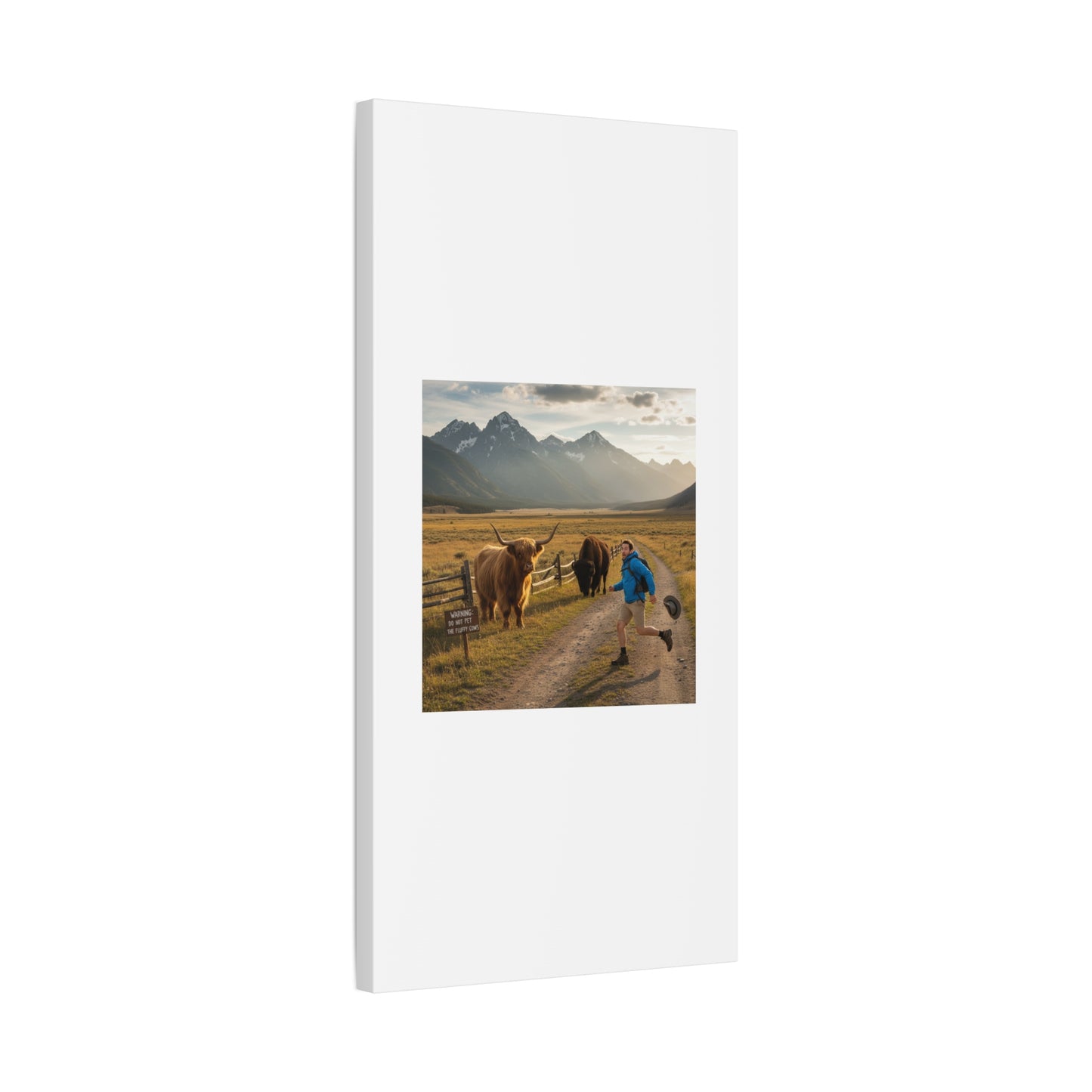Chased by a Buffalo Canvas | wholesome sarcasm print, soft humor wall art