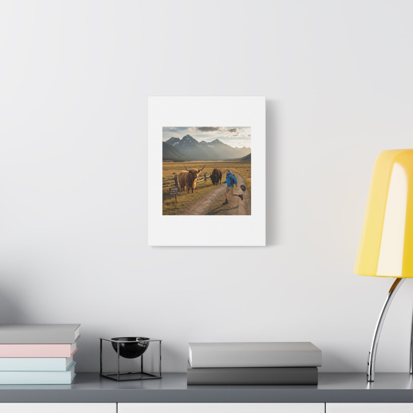 Chased by a Buffalo Canvas | wholesome sarcasm print, soft humor wall art