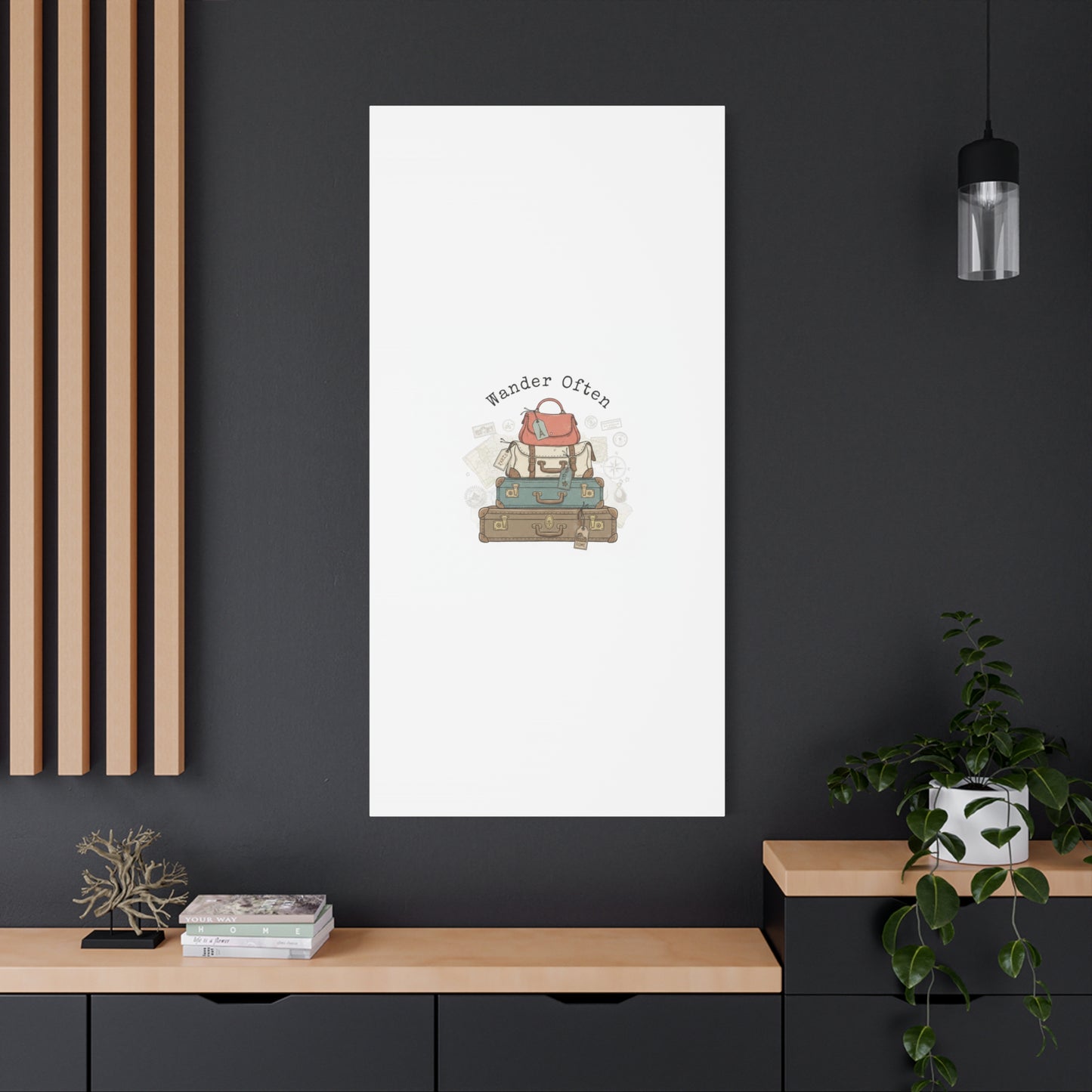 Wander Often Vintage Luggage Stack Canvas, travel stamps | passport stamp wanderlust
