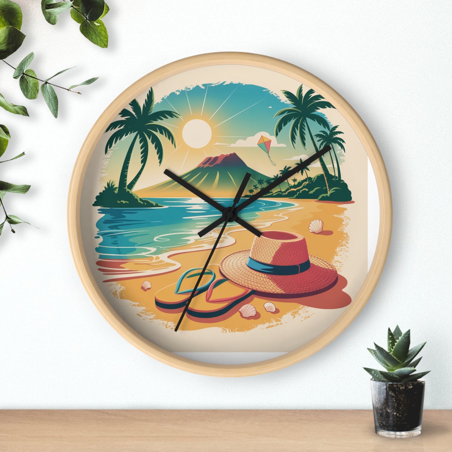 Tropical Beach Wall Clock — Vintage Island Sunset Design