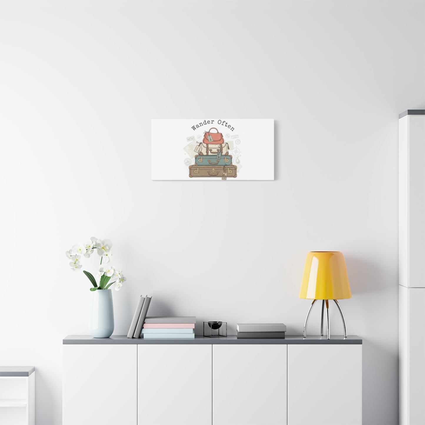 Wander Often Vintage Luggage Stack Canvas, travel stamps | passport stamp wanderlust