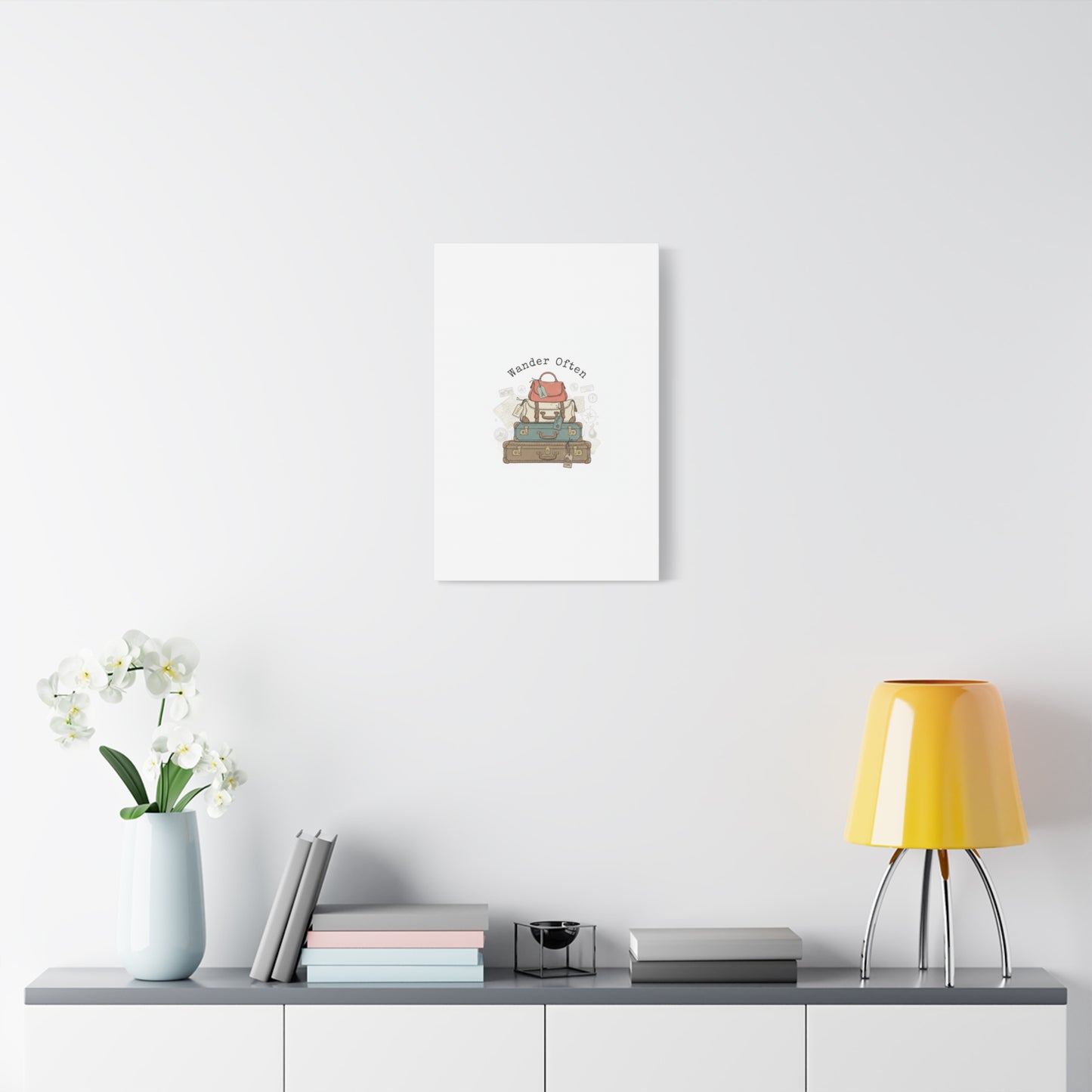 Wander Often Vintage Luggage Stack Canvas, travel stamps | passport stamp wanderlust