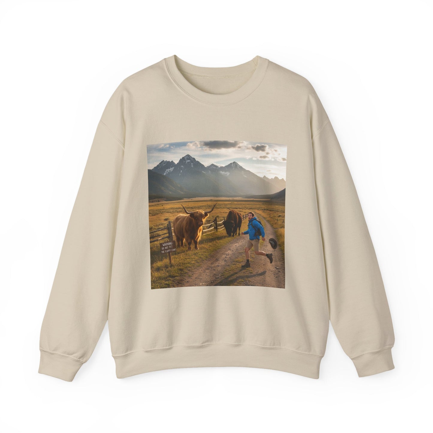 Chased by Buffalo Crewneck Sweatshirt | friendly sarcasm design, soft humor print