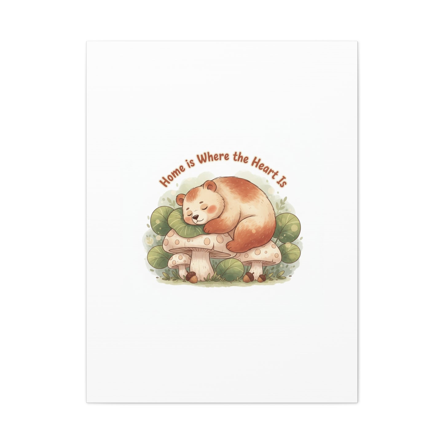 Cozy Sleeping Bear Canvas, winter forest art | cute animal illustration
