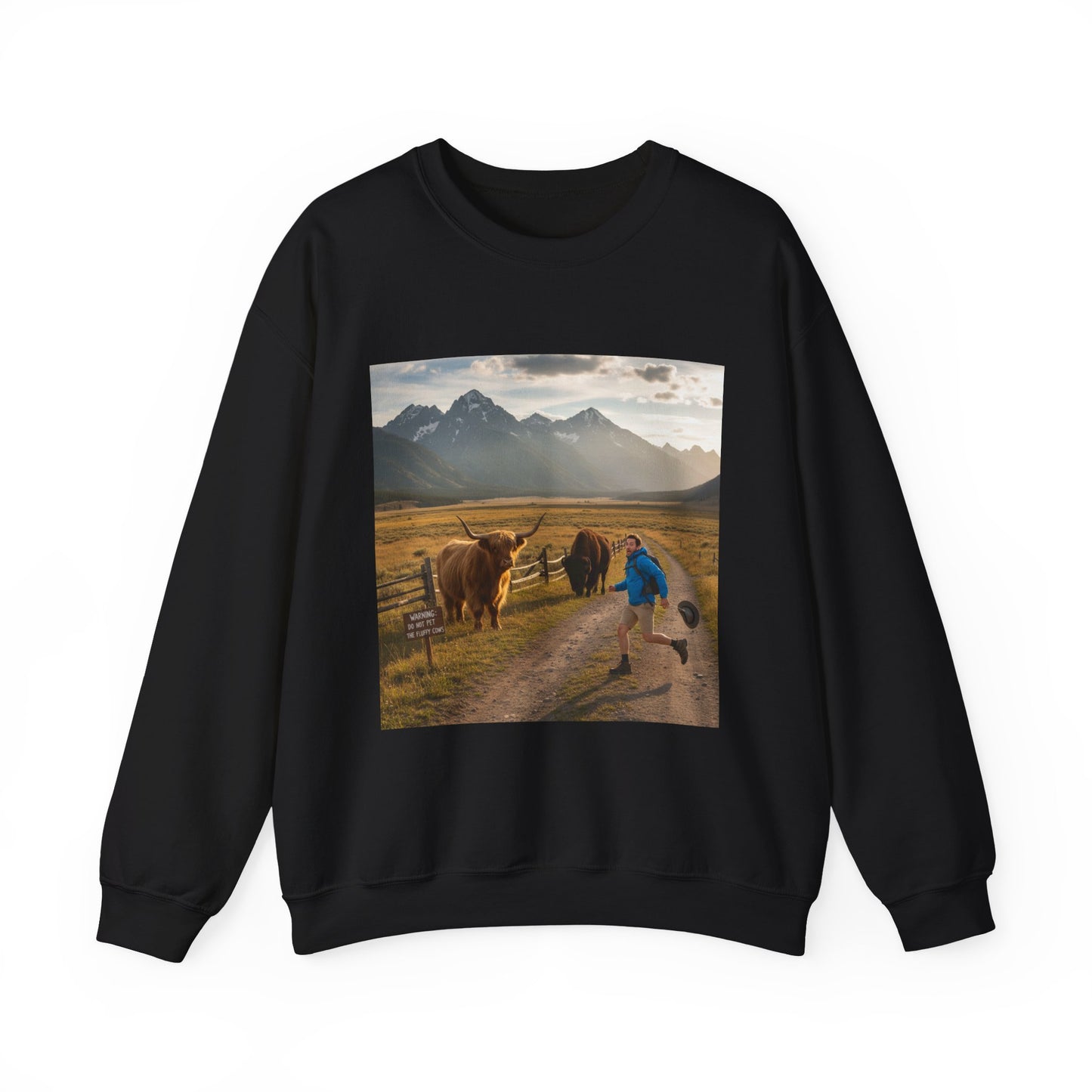 Chased by Buffalo Crewneck Sweatshirt | friendly sarcasm design, soft humor print