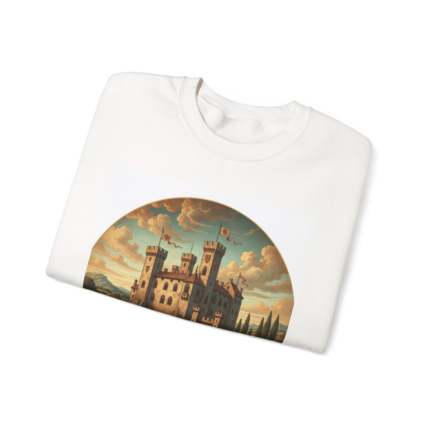 Medieval Castle Crewneck Sweatshirt — Vintage Fantasy Castle Art