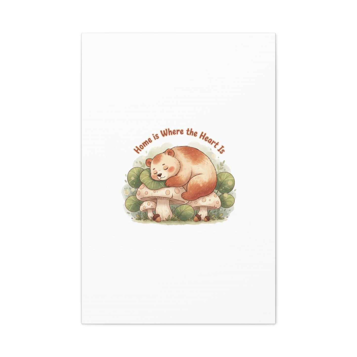 Cozy Sleeping Bear Canvas, winter forest art | cute animal illustration