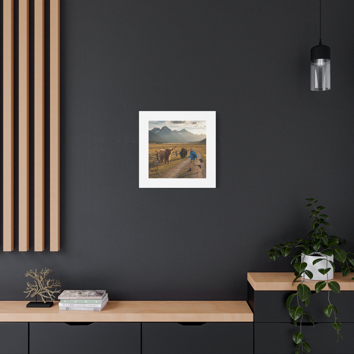 Chased by a Buffalo Canvas | wholesome sarcasm print, soft humor wall art
