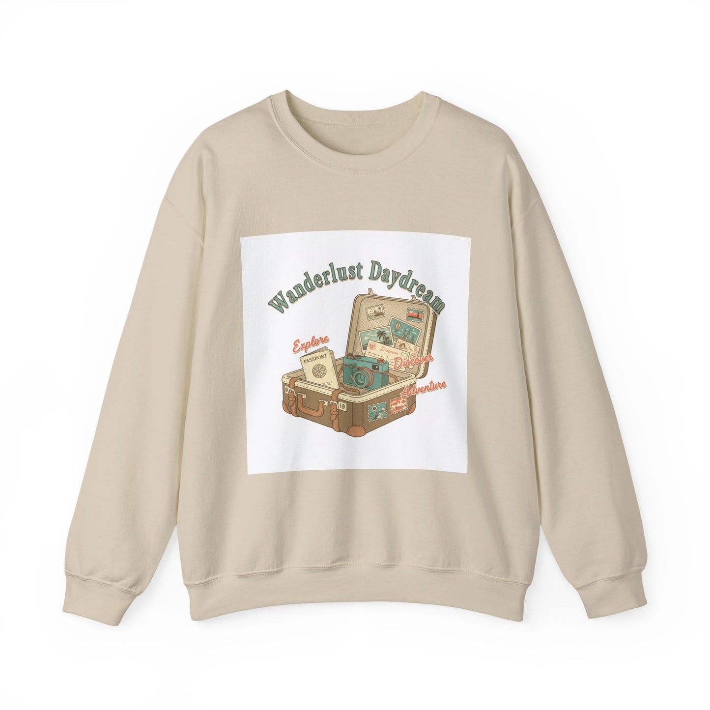 Wanderlust Daydreams suitcase illustration Sweatshirt | retro travel stamp, postcard vintage