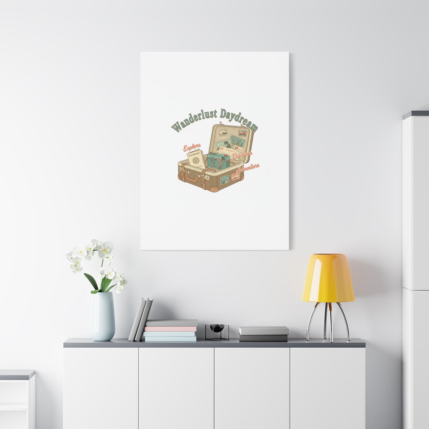 Wanderlust Daydream Travel Postcard Canvas | Retro Travel Stamp Decor