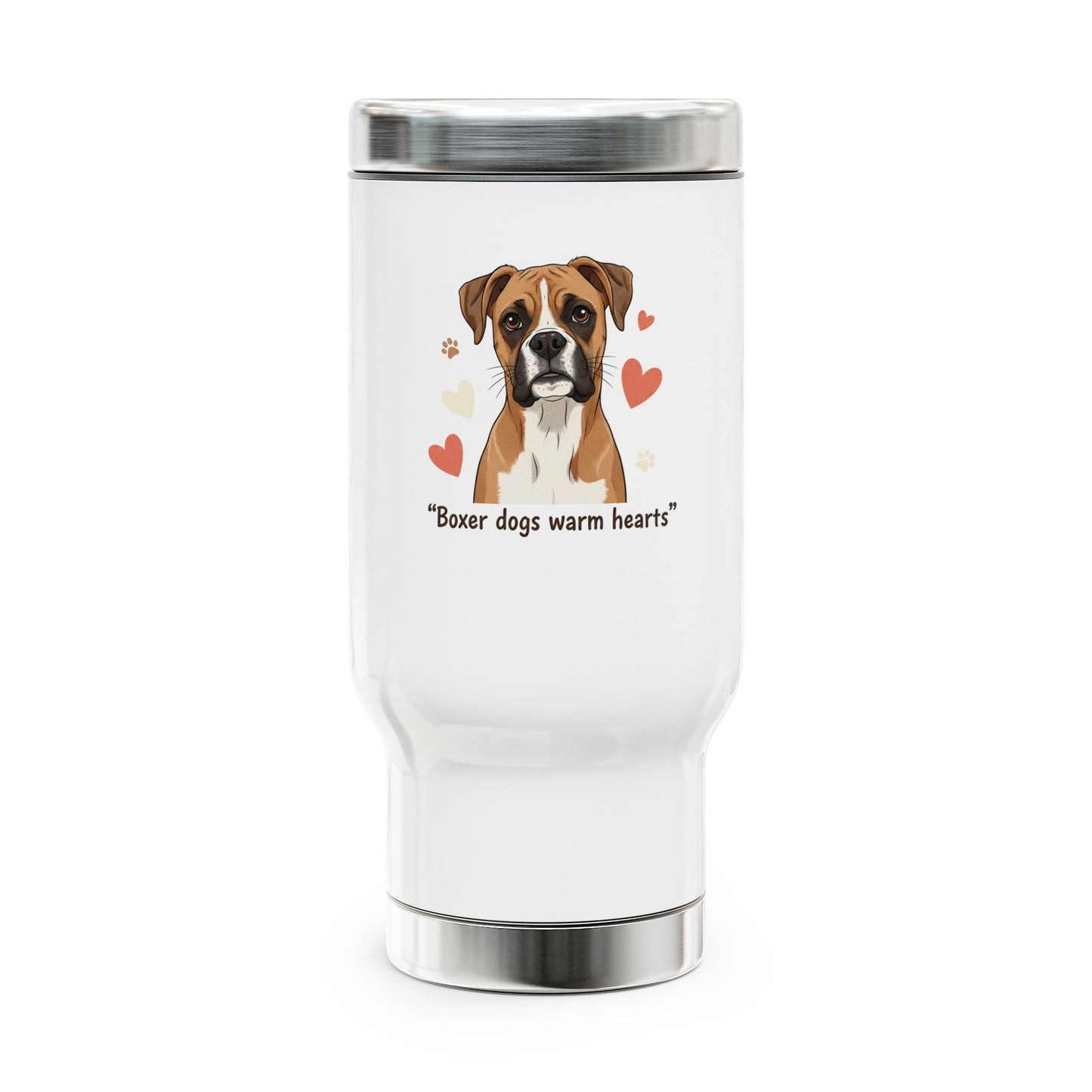 Boxer Dog Travel Mug — “Boxer dogs warm hearts” Stainless Steel 14oz