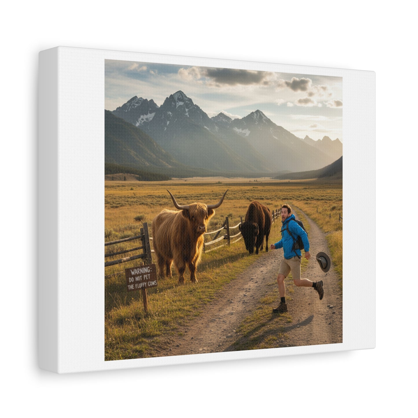 Chased by a Buffalo Canvas | wholesome sarcasm print, soft humor wall art