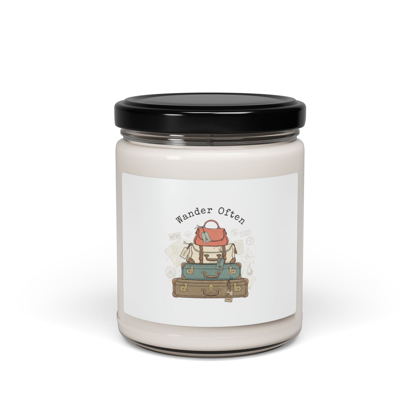 Wander Often Postcard Candle | Soy Candle, Retro Travel Stamp Vibes