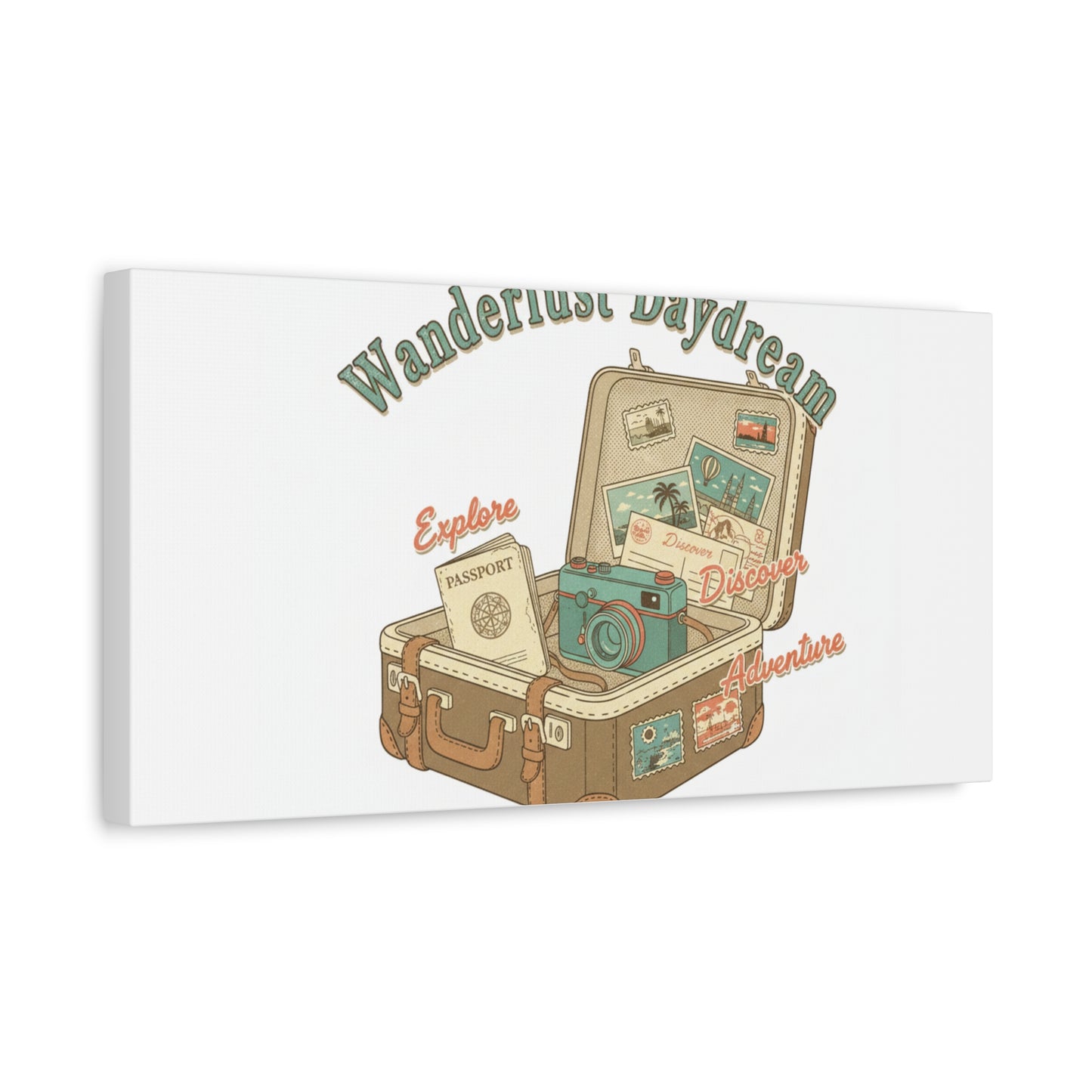 Wanderlust Daydream Travel Postcard Canvas | Retro Travel Stamp Decor