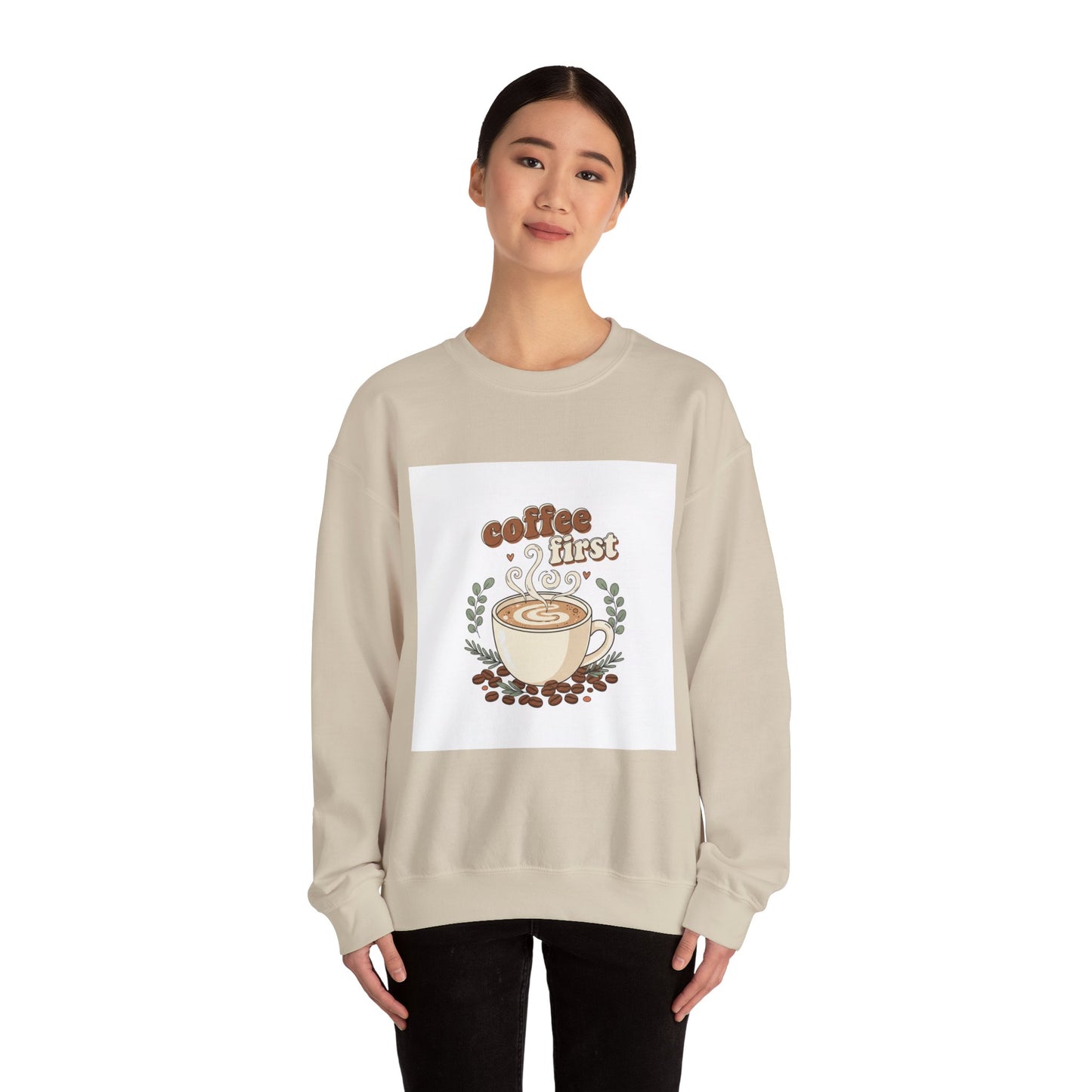coffee first Crewneck Sweatshirt, coffee aesthetic, latte art design