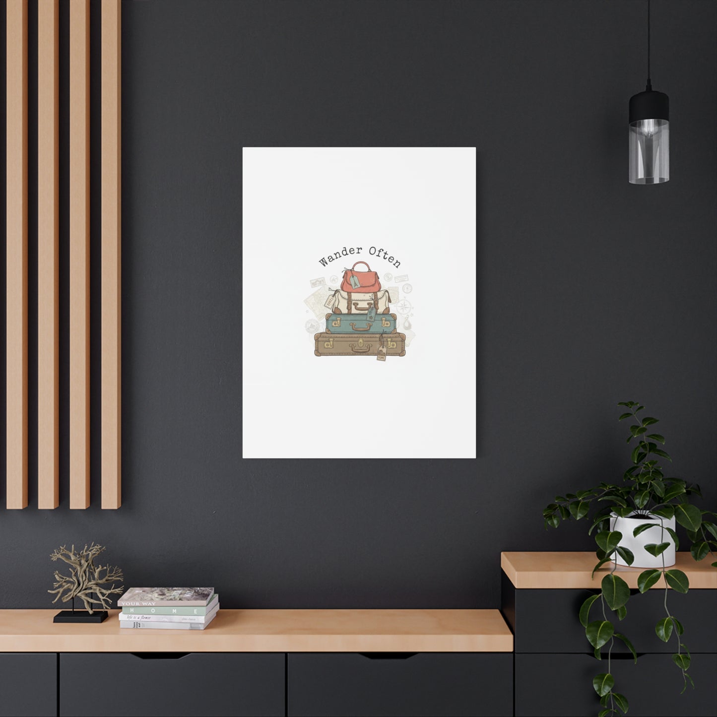 Wander Often Vintage Luggage Stack Canvas, travel stamps | passport stamp wanderlust