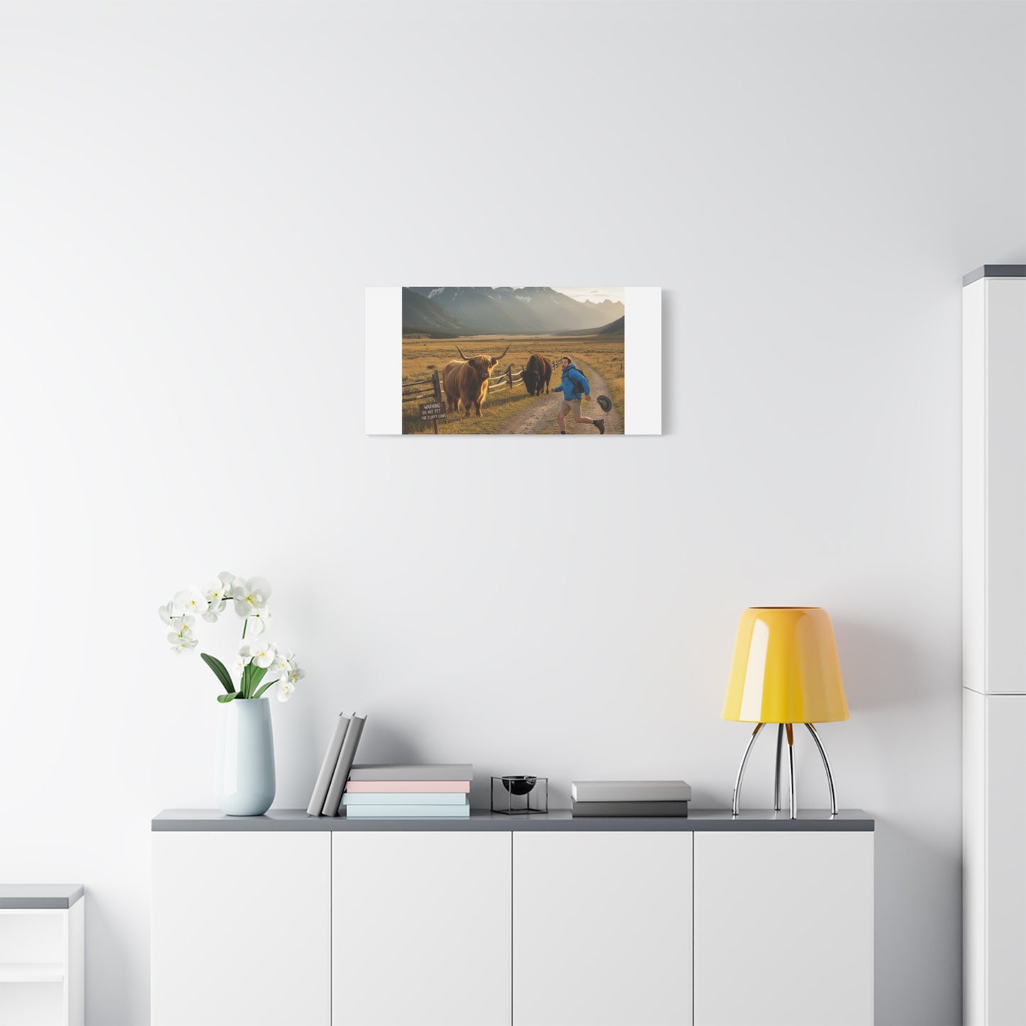 Chased by a Buffalo Canvas | wholesome sarcasm print, soft humor wall art