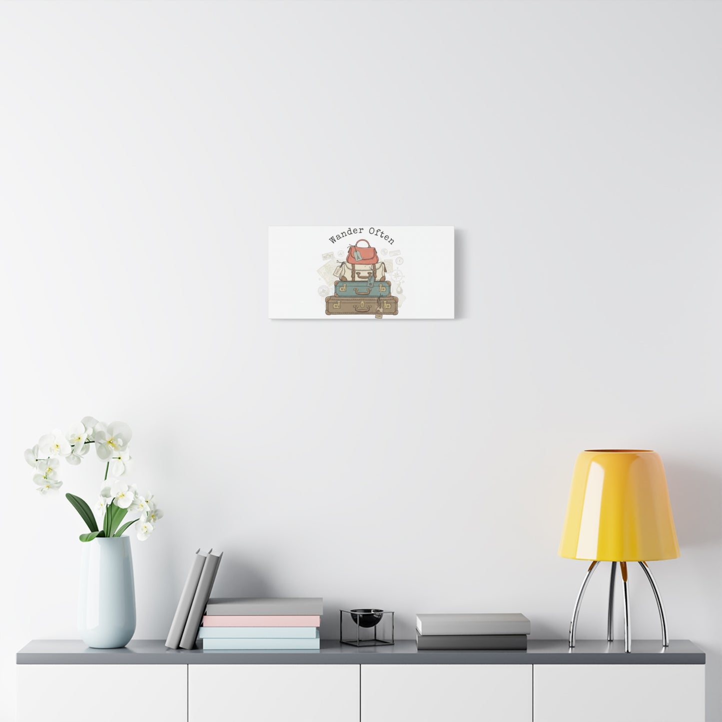 Wander Often Vintage Luggage Stack Canvas, travel stamps | passport stamp wanderlust