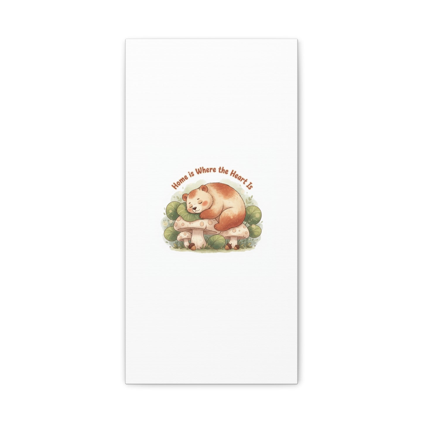 Cozy Sleeping Bear Canvas, winter forest art | cute animal illustration