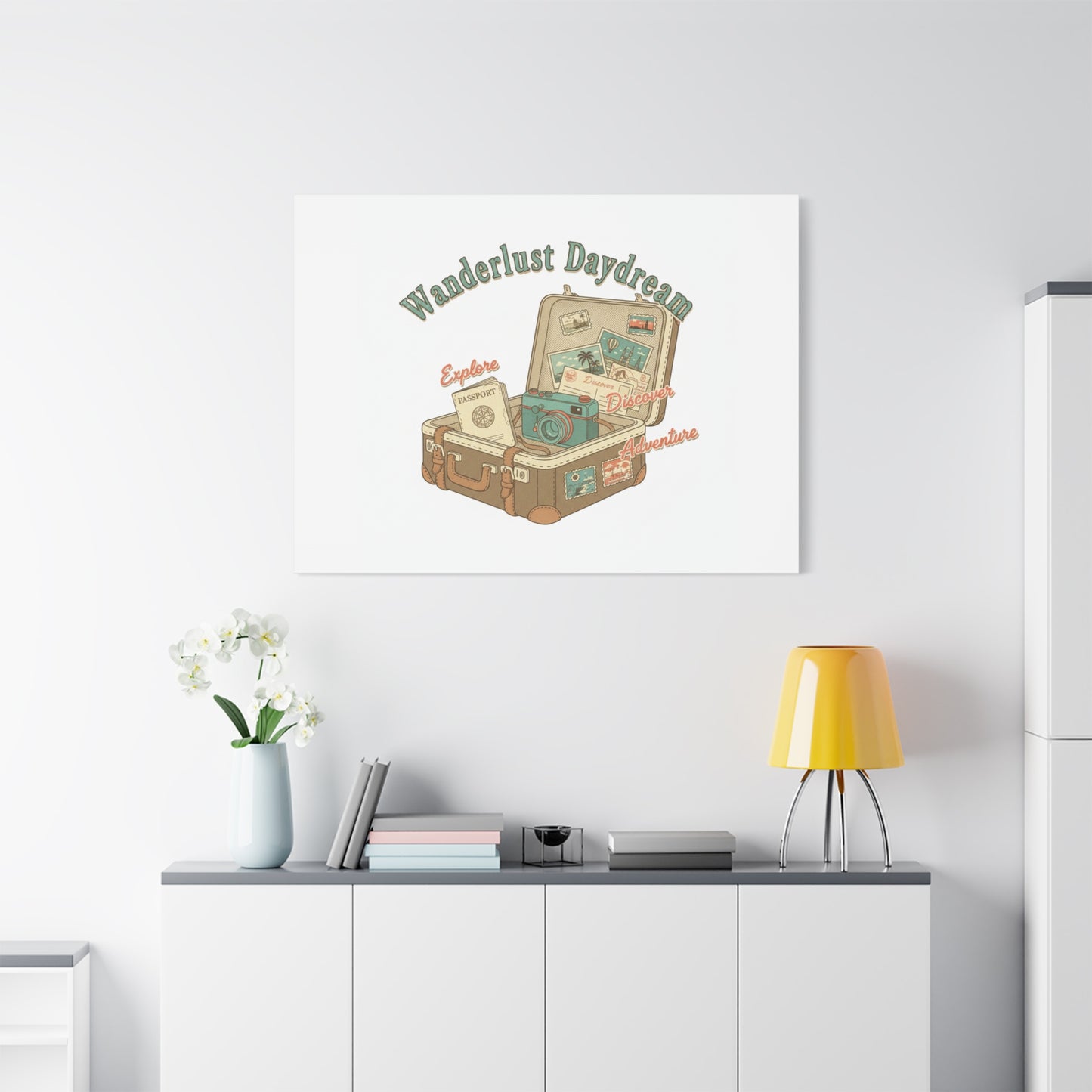 Wanderlust Daydream Travel Postcard Canvas | Retro Travel Stamp Decor