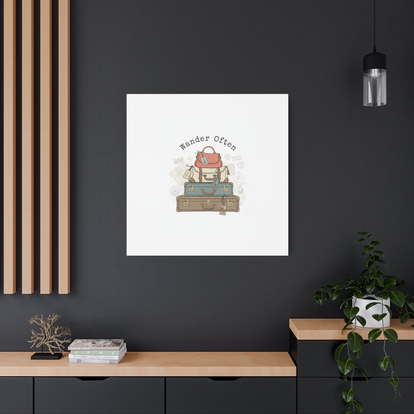 Wander Often Vintage Luggage Stack Canvas, travel stamps | passport stamp wanderlust