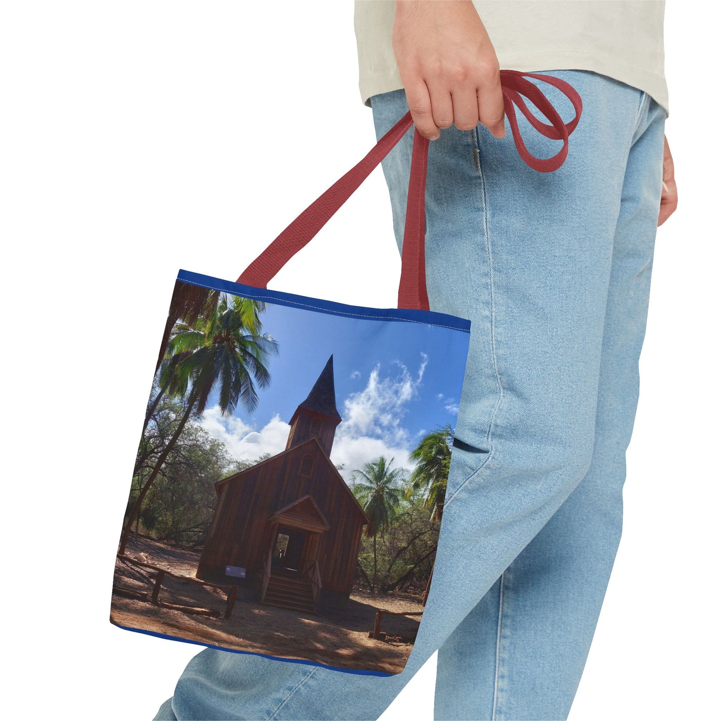 Rustic Chapel Photo Tote Bag — Tropical Island Church AOP