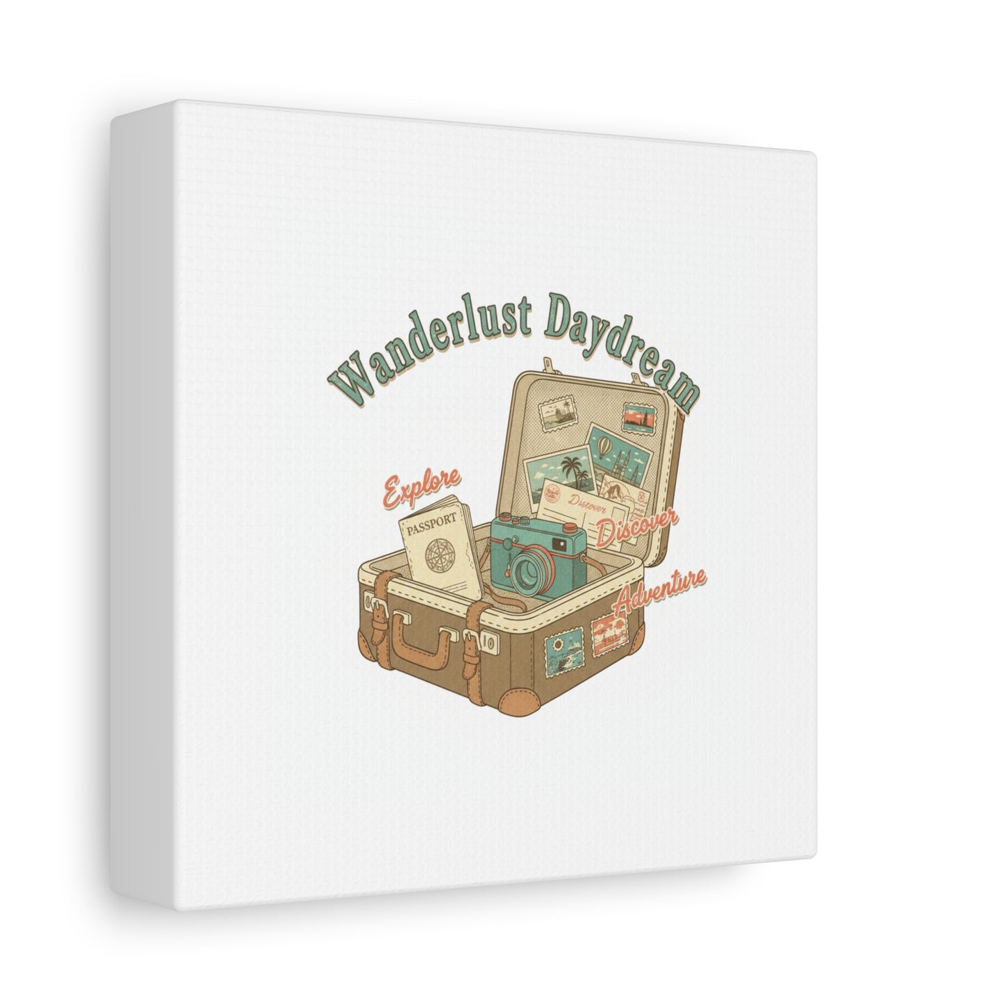 Wanderlust Daydream Travel Postcard Canvas | Retro Travel Stamp Decor