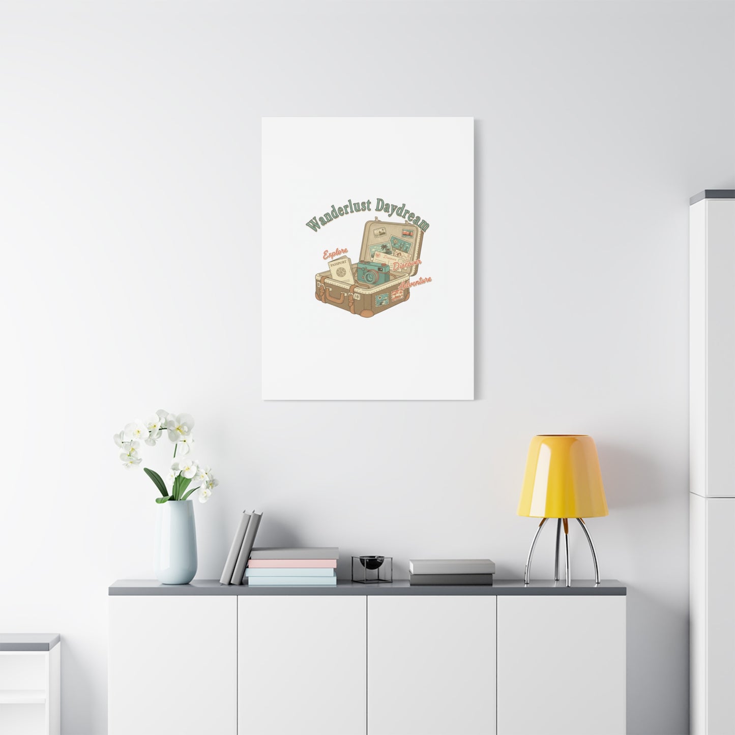 Wanderlust Daydream Travel Postcard Canvas | Retro Travel Stamp Decor