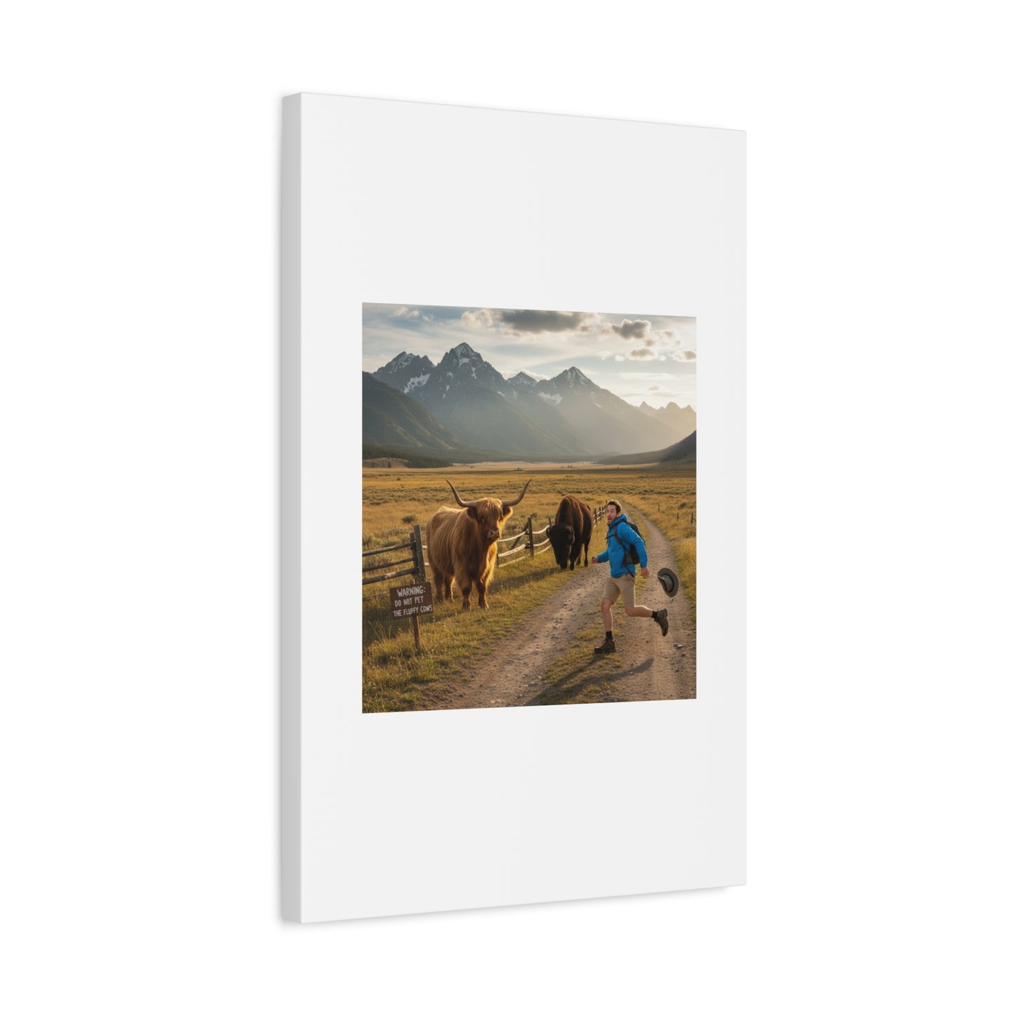 Chased by a Buffalo Canvas | wholesome sarcasm print, soft humor wall art