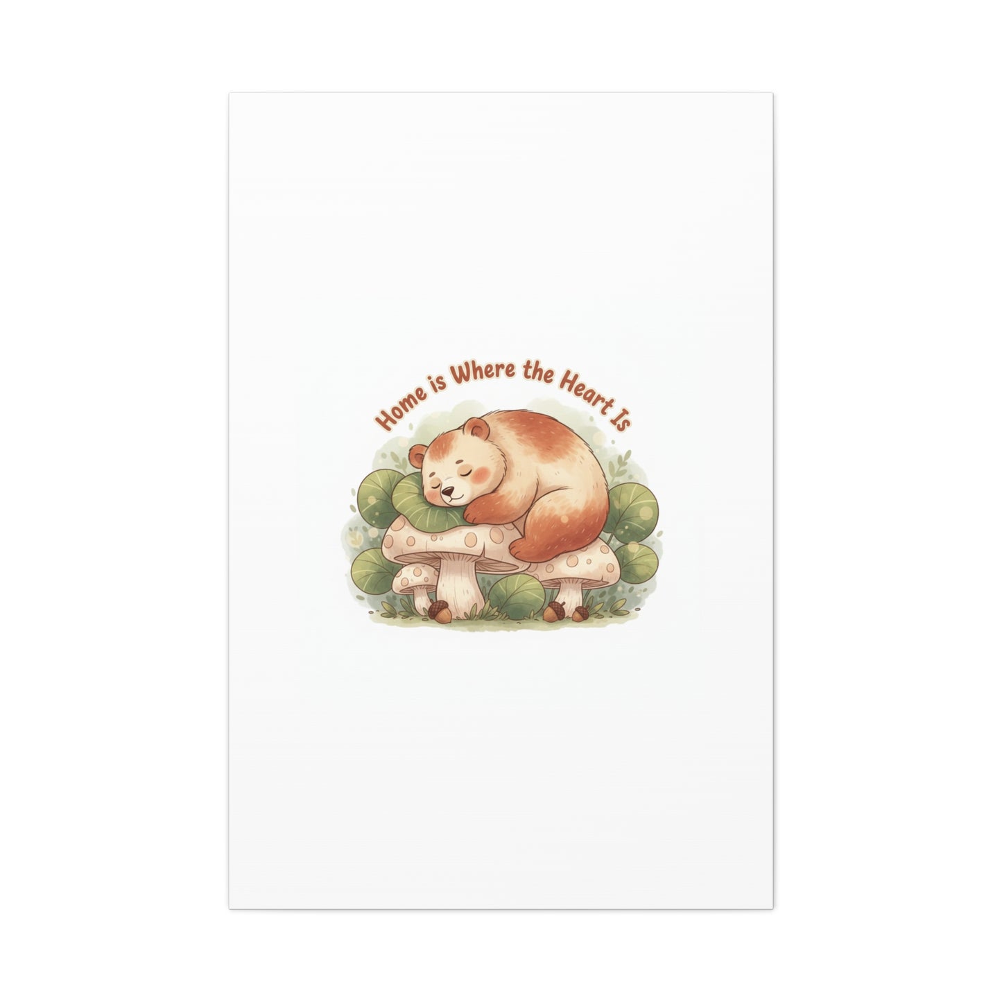 Cozy Sleeping Bear Canvas, winter forest art | cute animal illustration