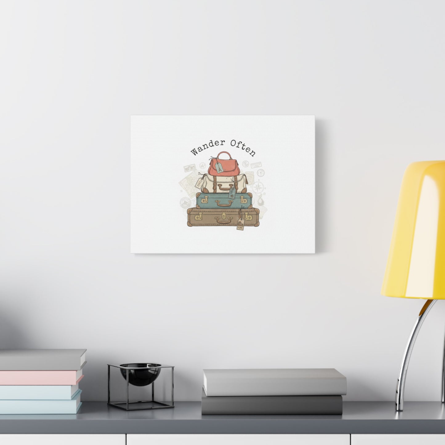 Wander Often Vintage Luggage Stack Canvas, travel stamps | passport stamp wanderlust