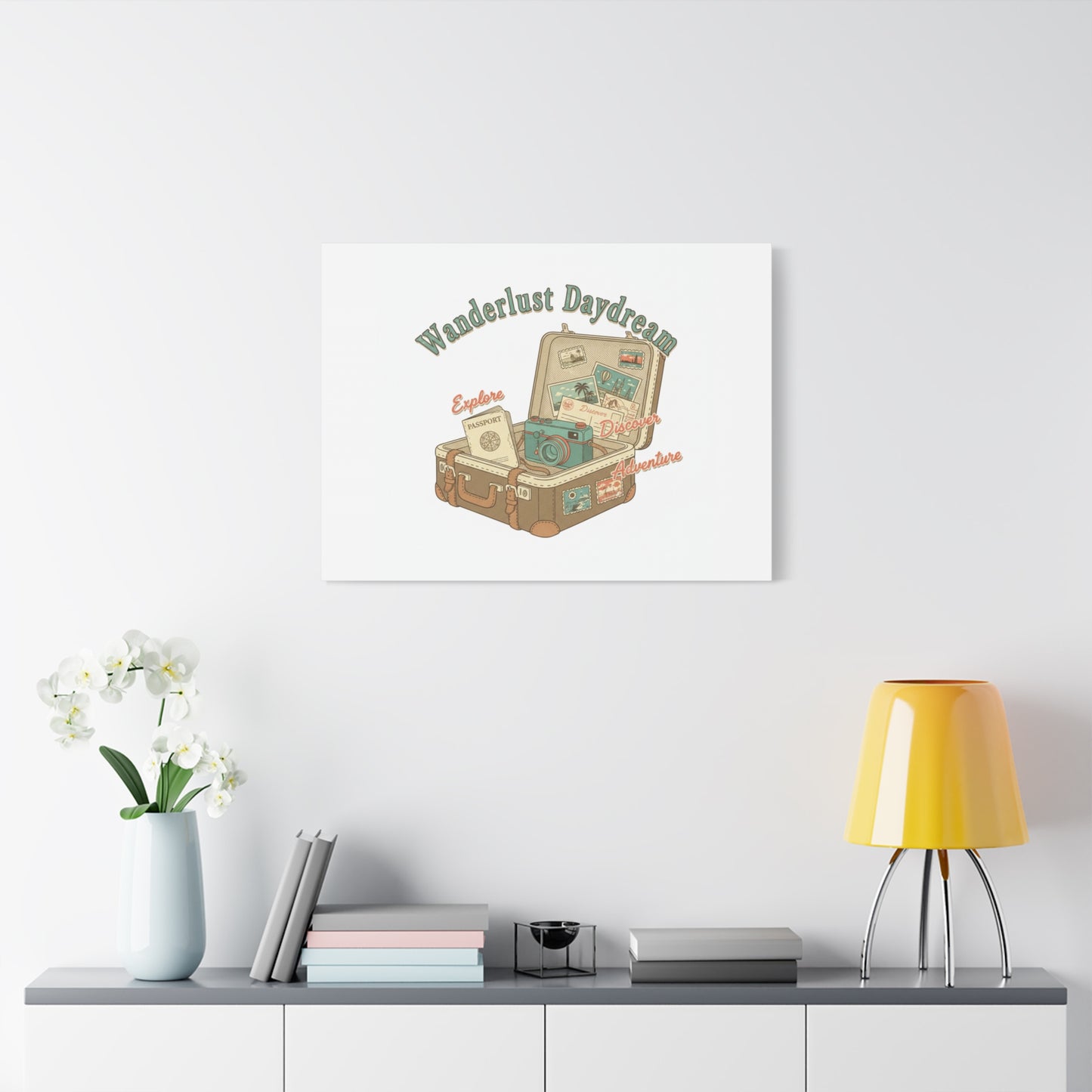 Wanderlust Daydream Travel Postcard Canvas | Retro Travel Stamp Decor