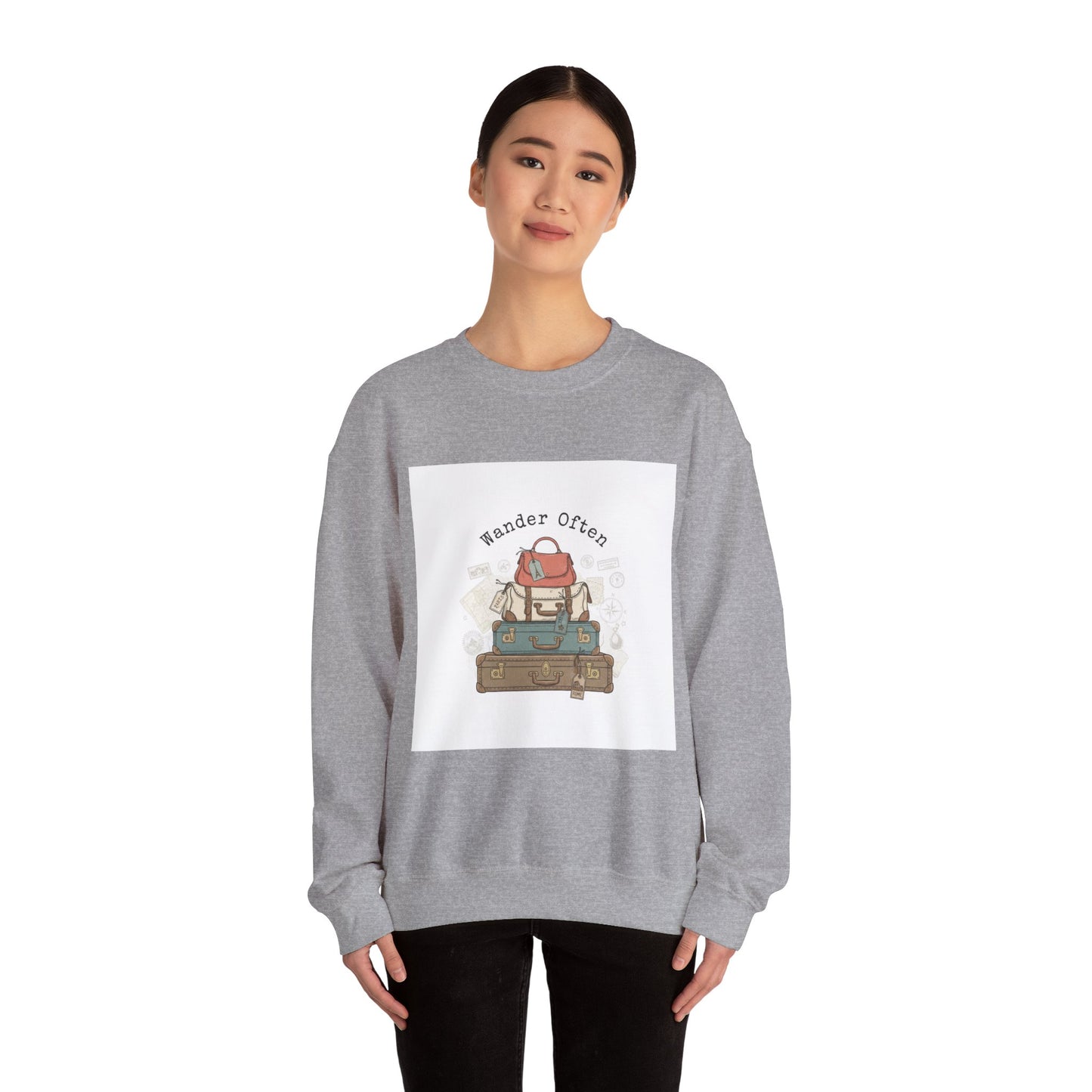 Wander Often vintage luggage stamp Sweatshirt | travel stamps, postcard vintage
