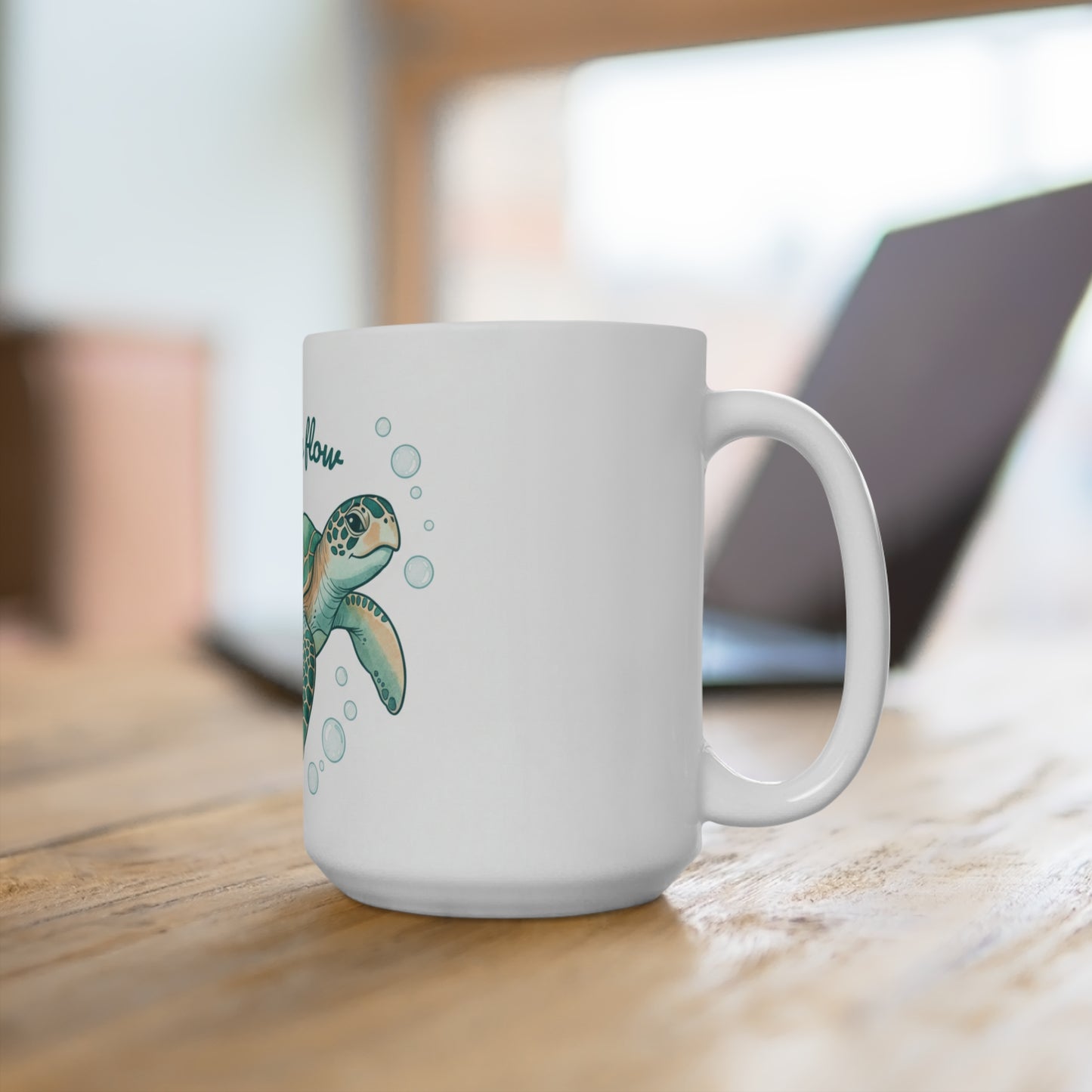 Go With the Flow Sea Turtle Mug — 15oz Ceramic Coffee Cup