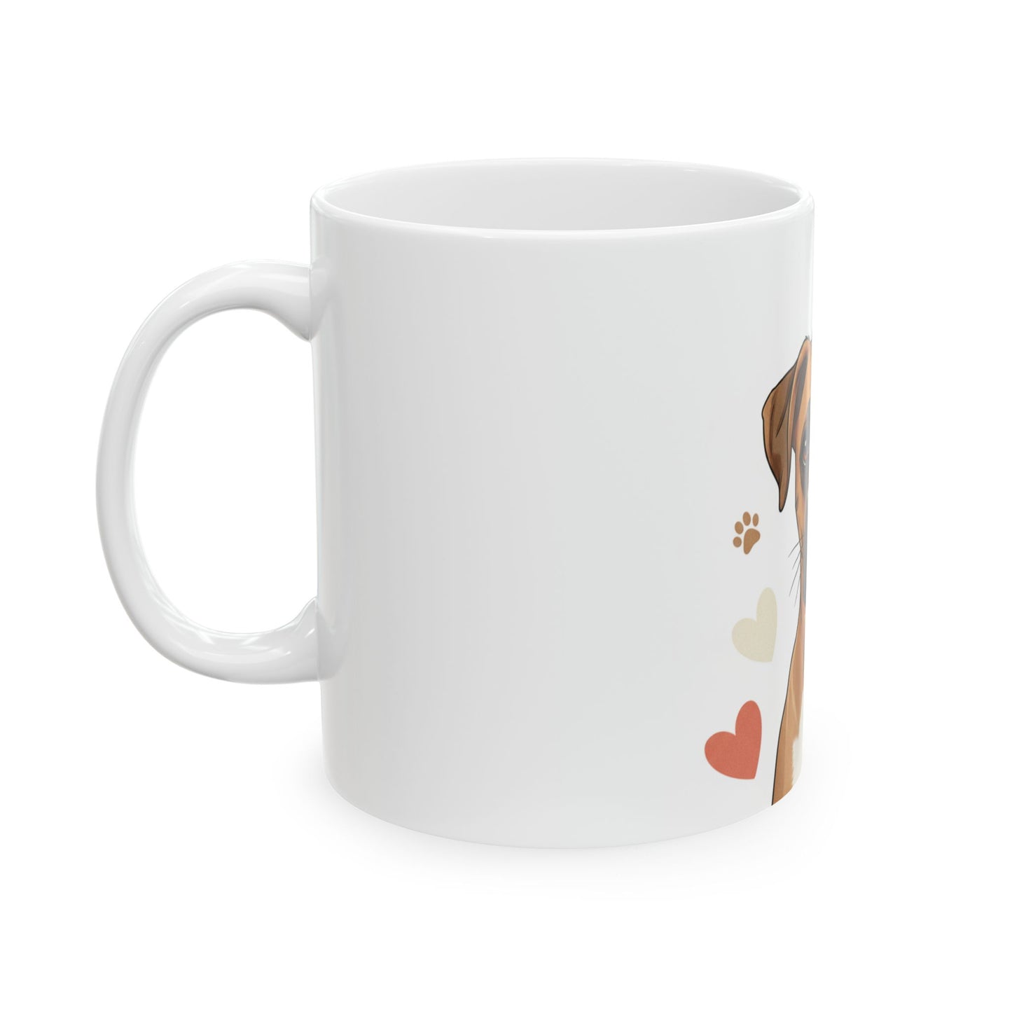 Boxer Dog Ceramic Mug — Cute Illustrated Boxer with Hearts, 11oz & 15oz