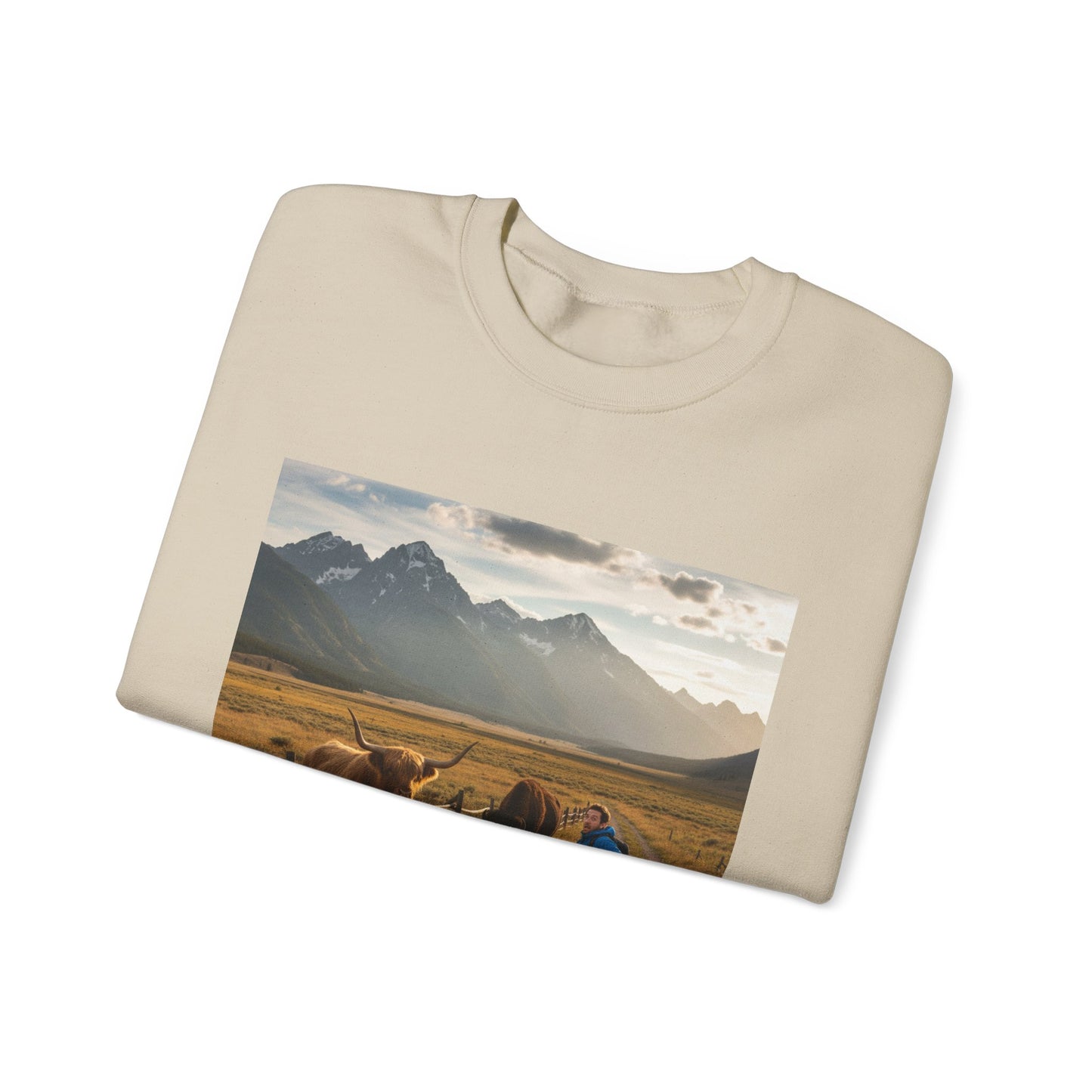 Chased by Buffalo Crewneck Sweatshirt | friendly sarcasm design, soft humor print