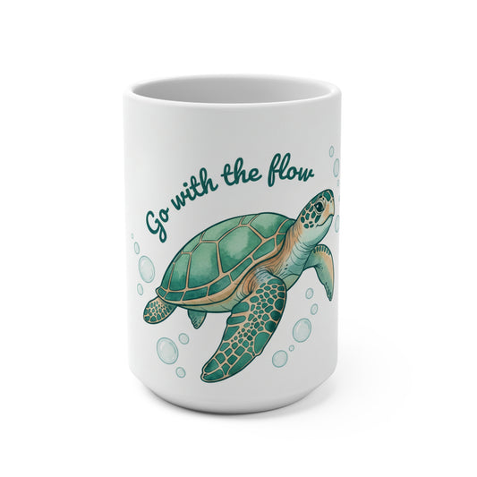 Go With the Flow Sea Turtle Mug — 15oz Ceramic Coffee Cup