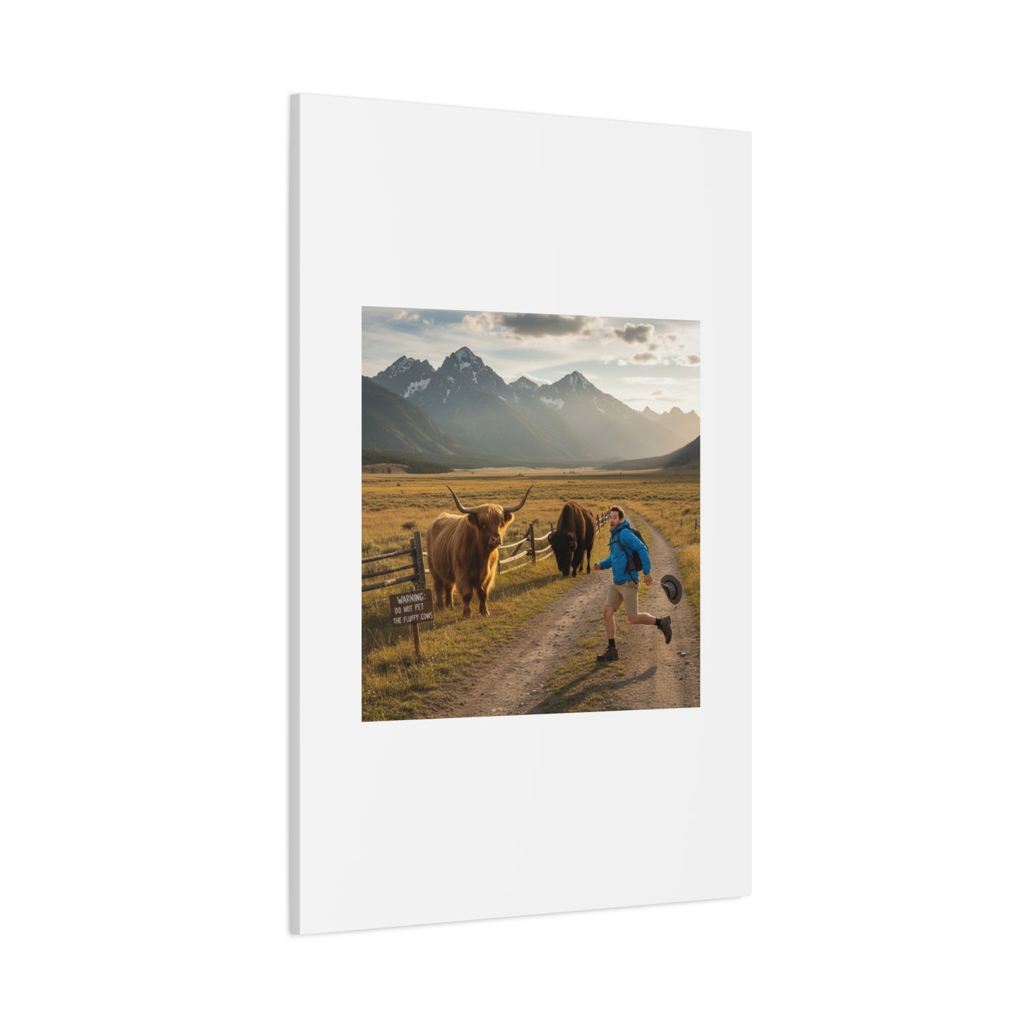 Chased by a Buffalo Canvas | wholesome sarcasm print, soft humor wall art