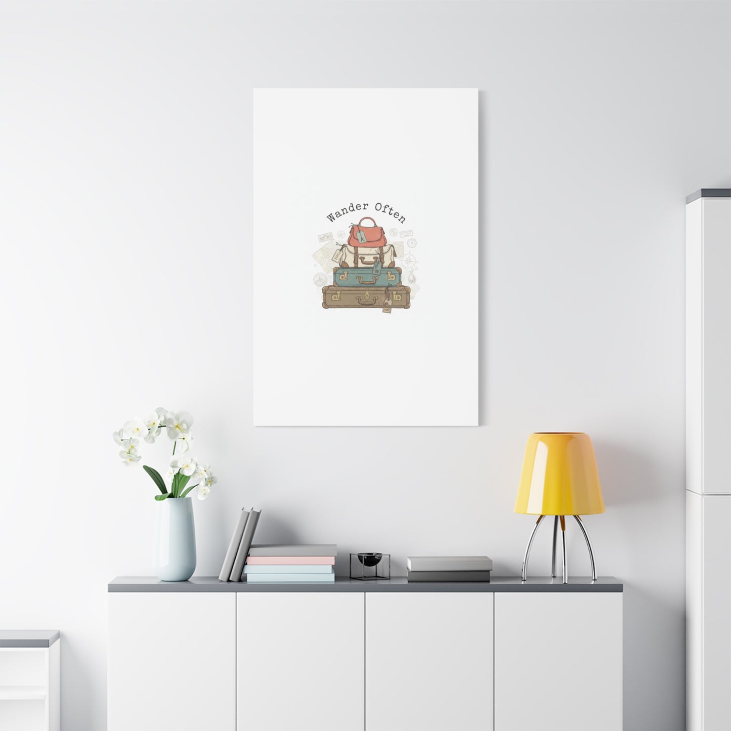 Wander Often Vintage Luggage Stack Canvas, travel stamps | passport stamp wanderlust