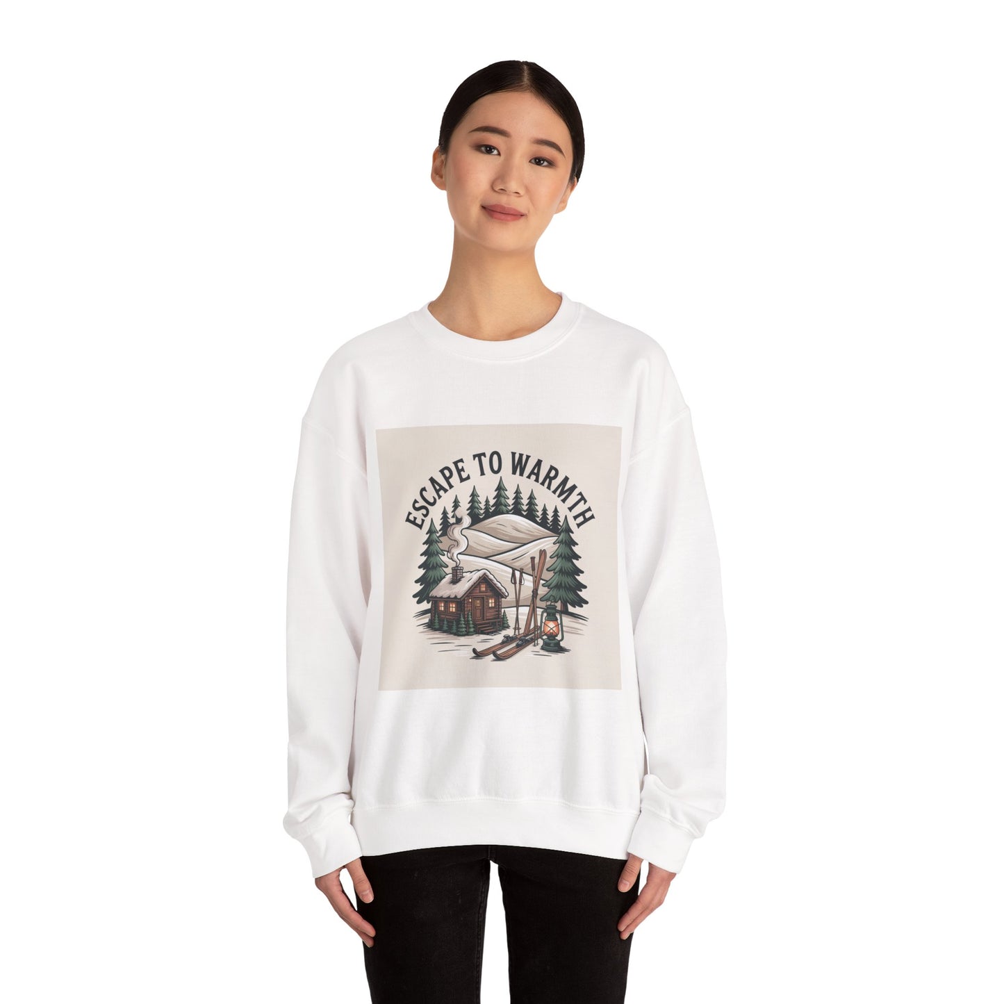 Escape to Warmth Cabin Vibes Sweatshirt | mountain silhouette, pine tree sweatshirt