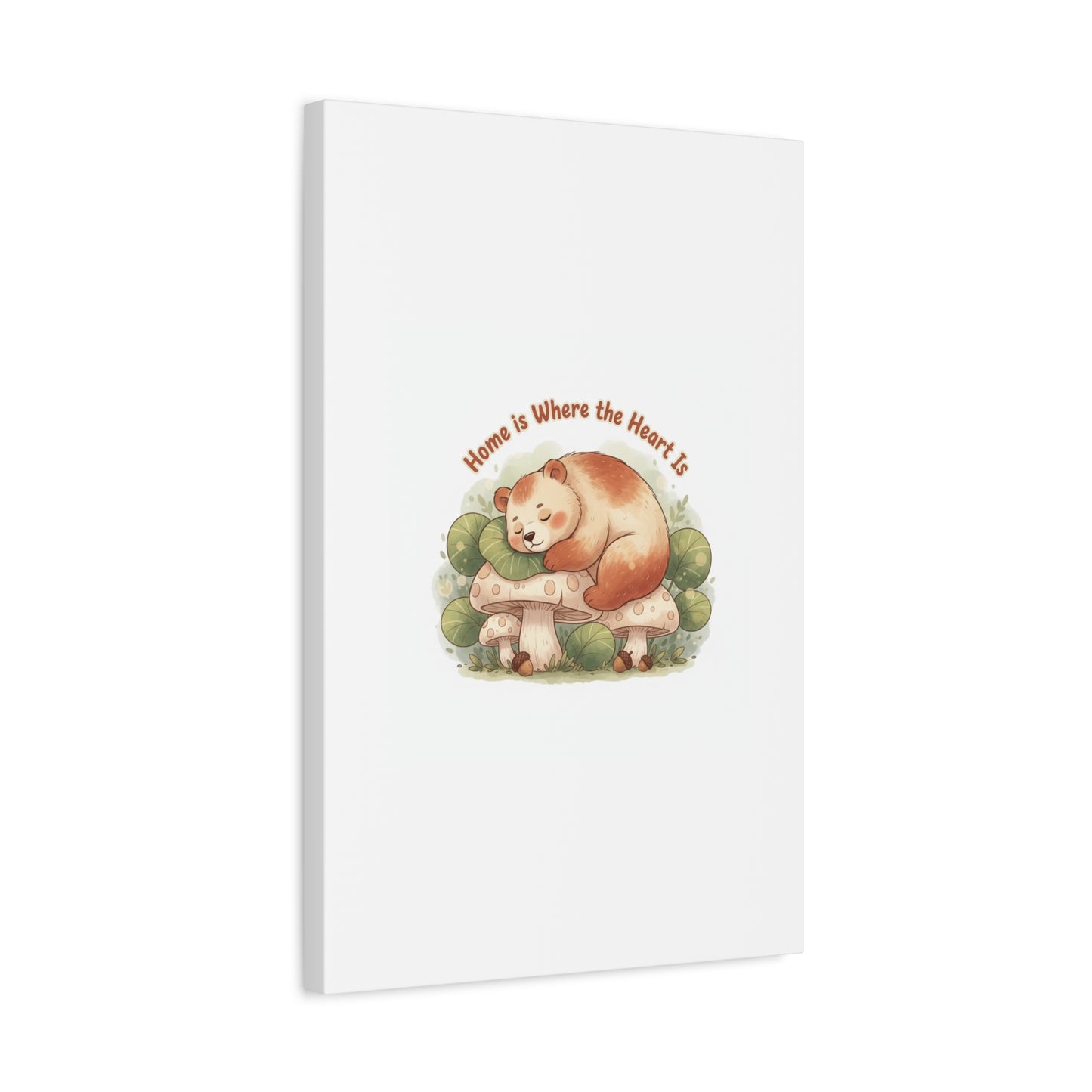 Cozy Sleeping Bear Canvas, winter forest art | cute animal illustration