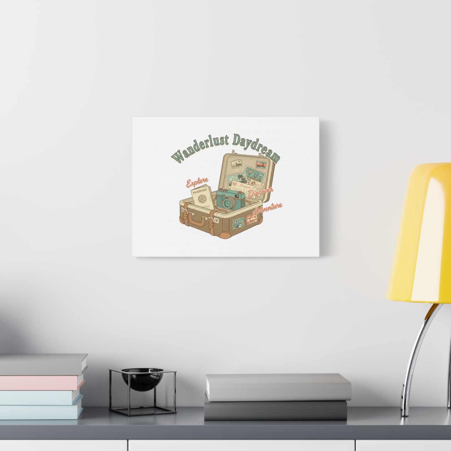 Wanderlust Daydream Travel Postcard Canvas | Retro Travel Stamp Decor