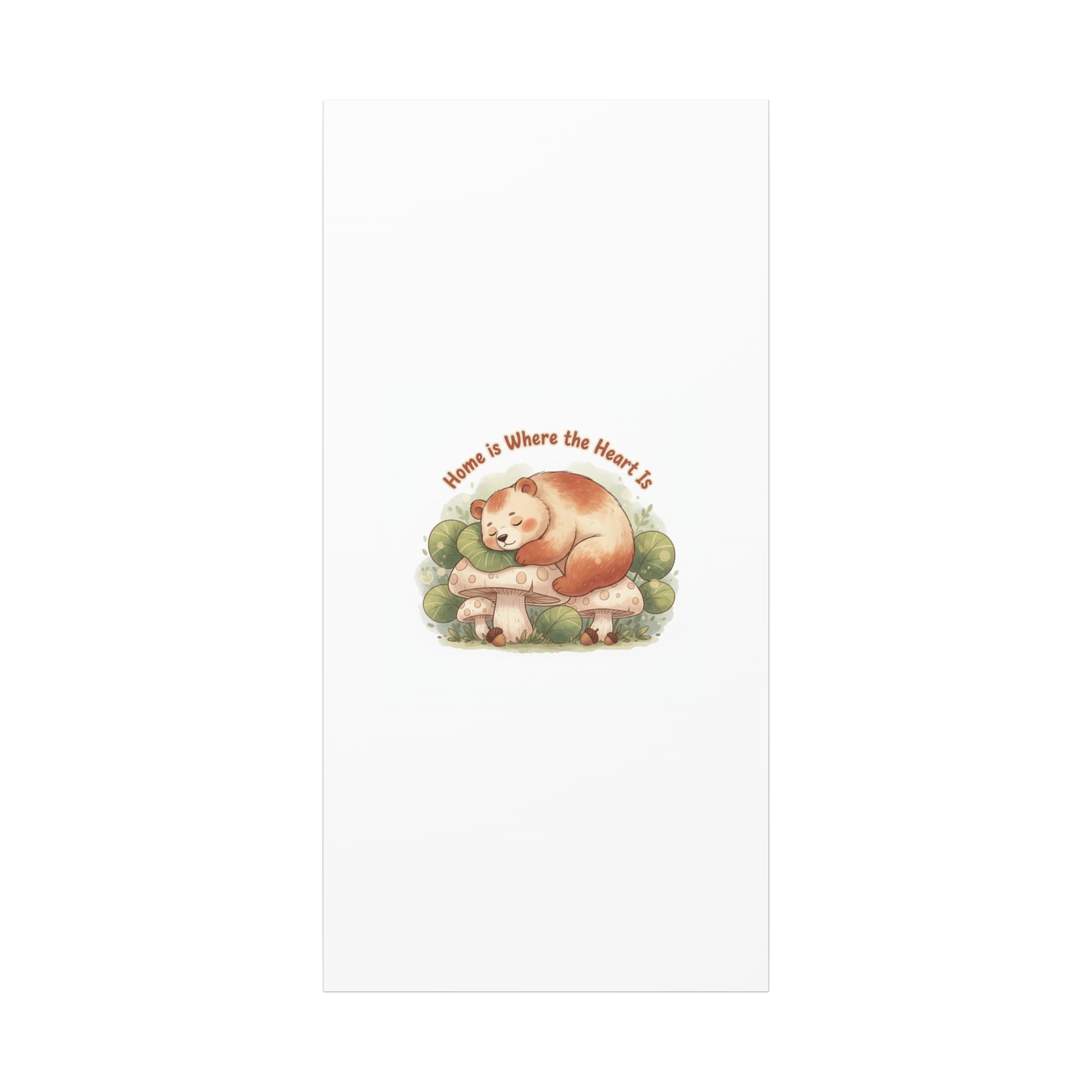 Cozy Sleeping Bear Canvas, winter forest art | cute animal illustration