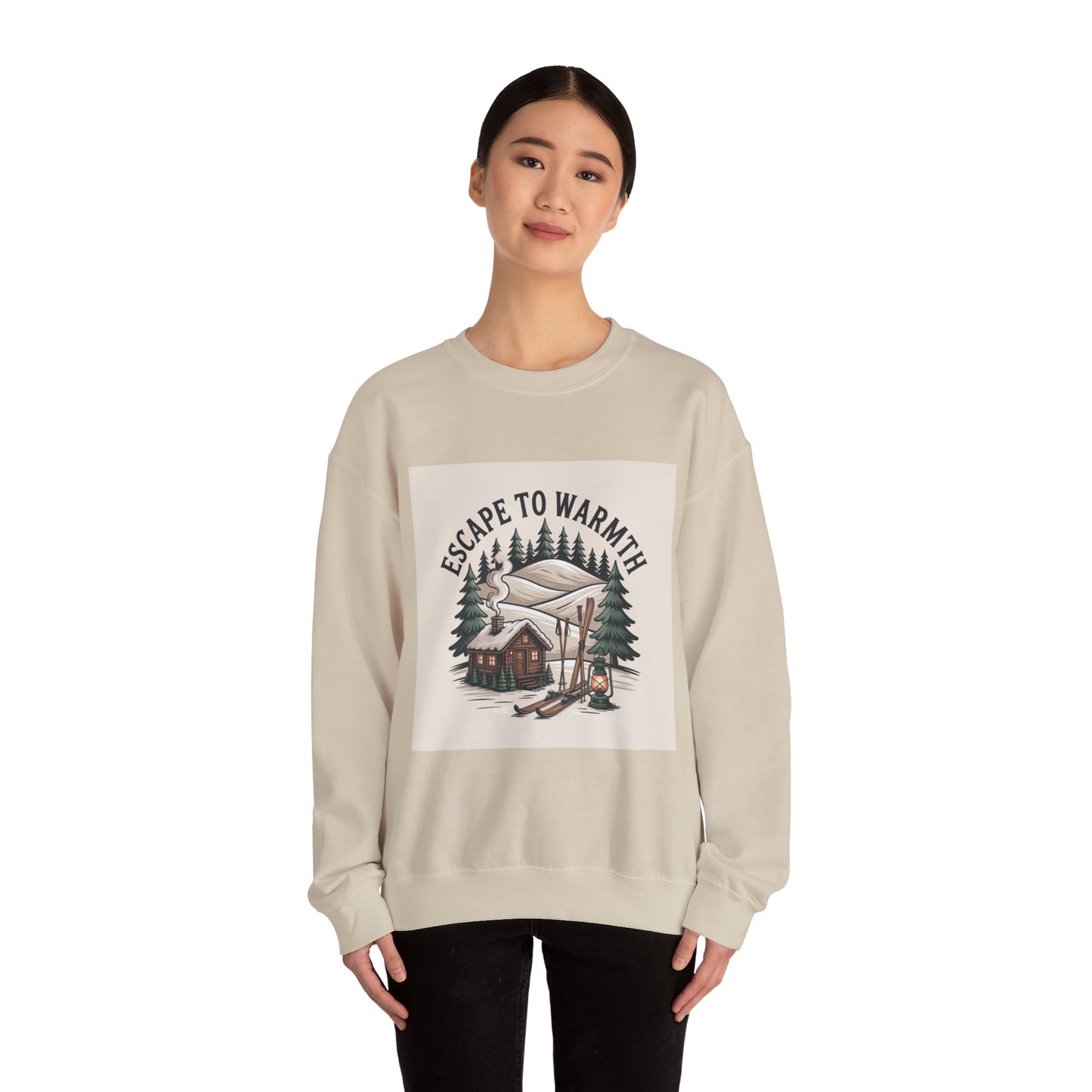Escape to Warmth Cabin Vibes Sweatshirt | mountain silhouette, pine tree sweatshirt