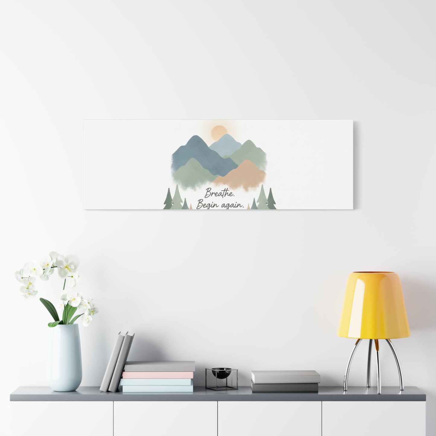 Mountain Print Canvas-breathe and began again-