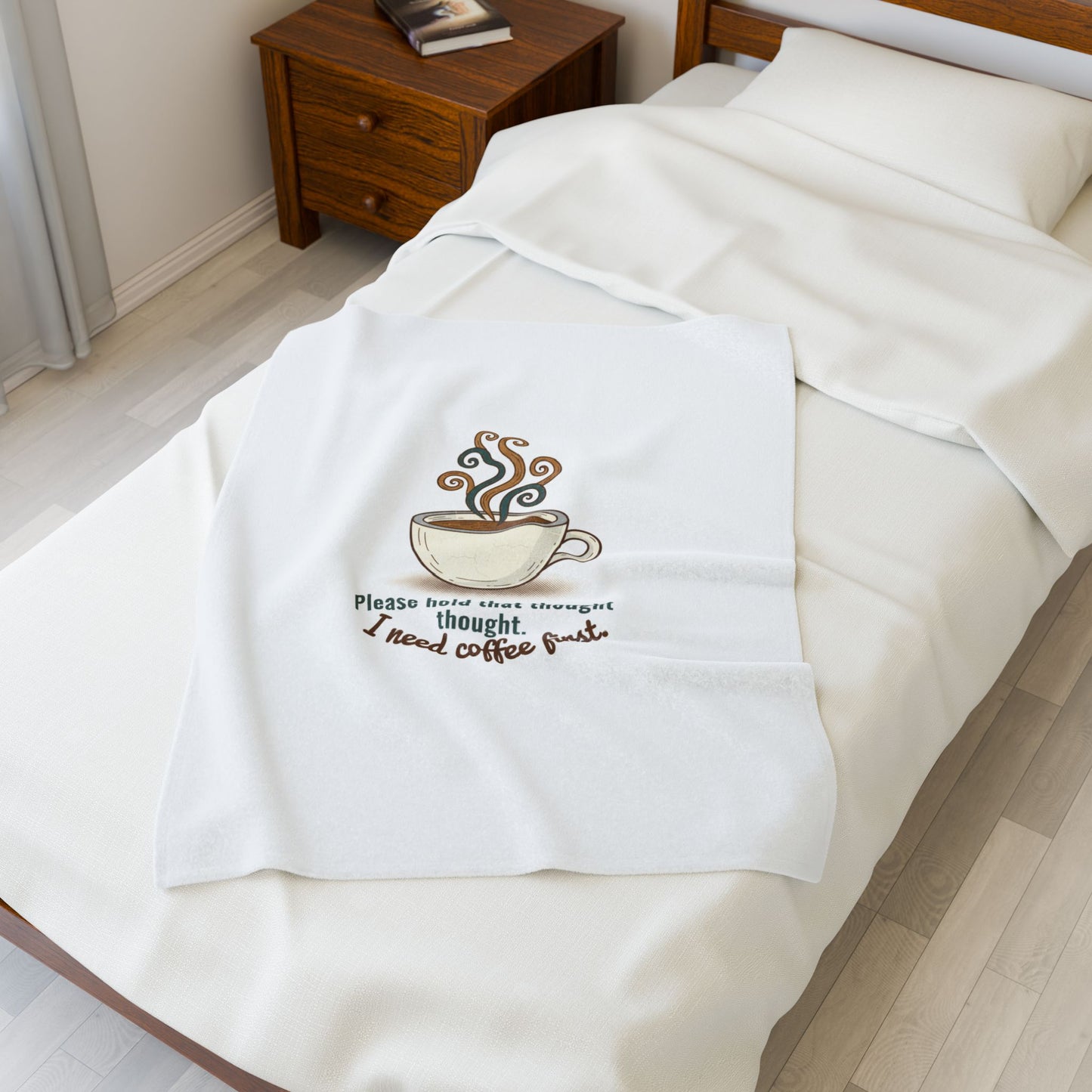 I Need Coffee First Velveteen Plush Blanket | coffee lover, cozy ritual