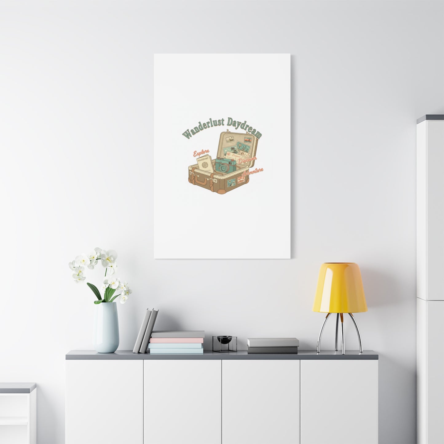 Wanderlust Daydream Travel Postcard Canvas | Retro Travel Stamp Decor