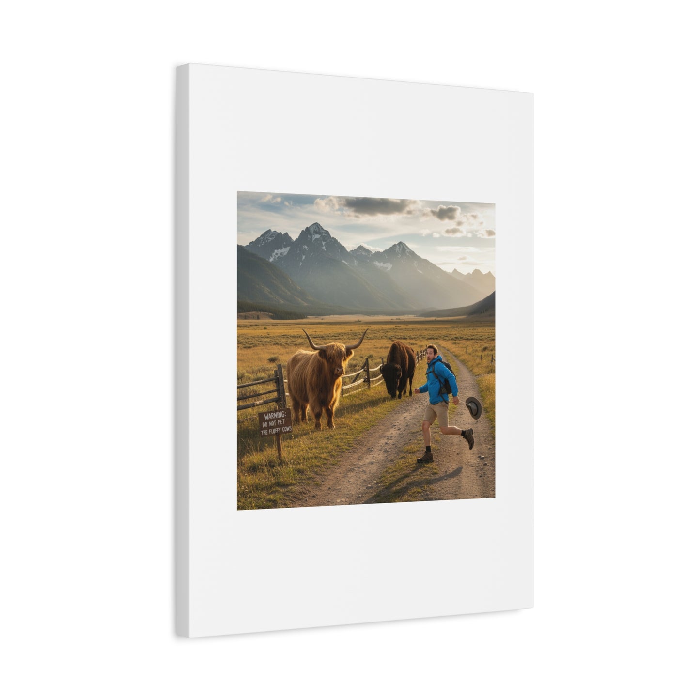 Chased by a Buffalo Canvas | wholesome sarcasm print, soft humor wall art