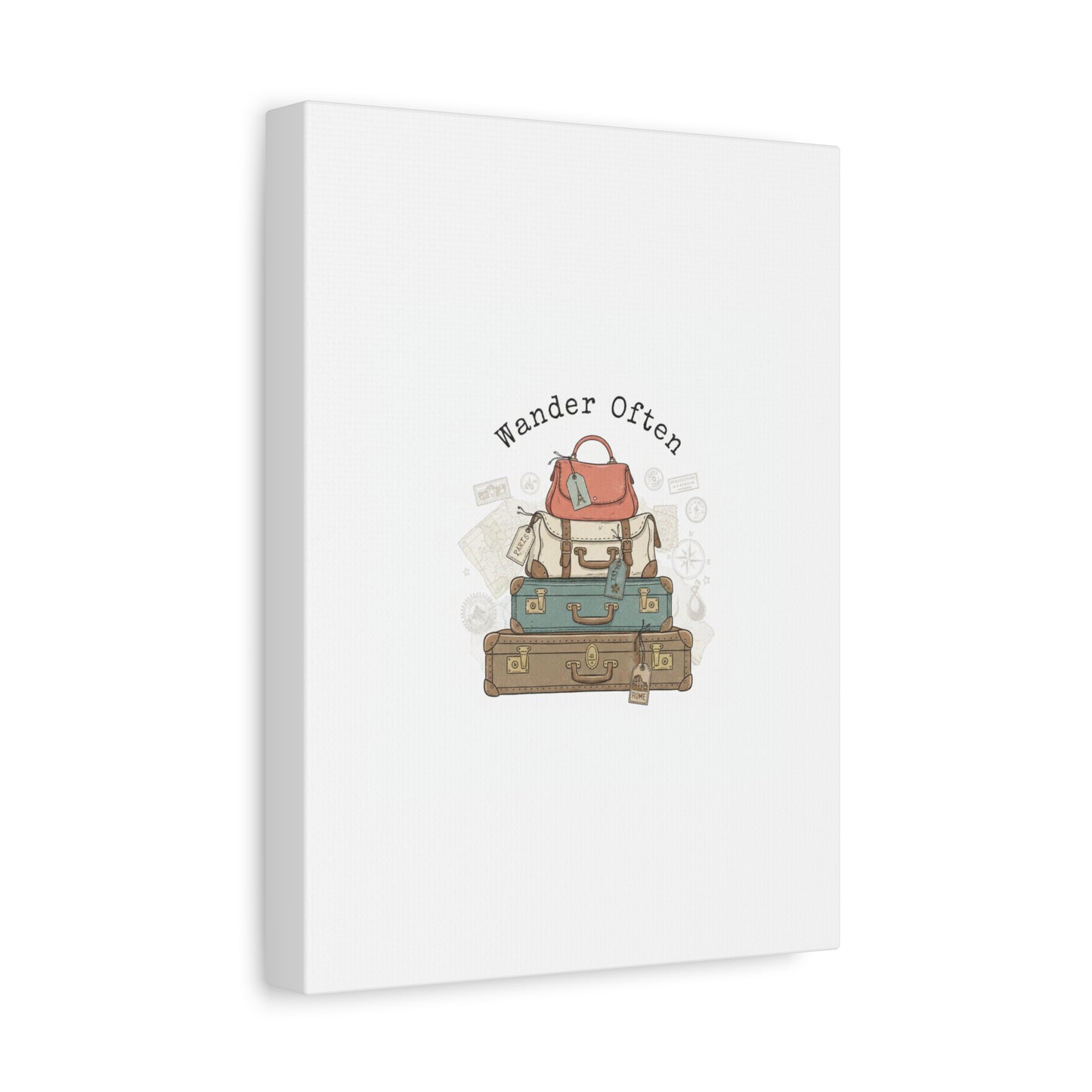 Wander Often Vintage Luggage Stack Canvas, travel stamps | passport stamp wanderlust